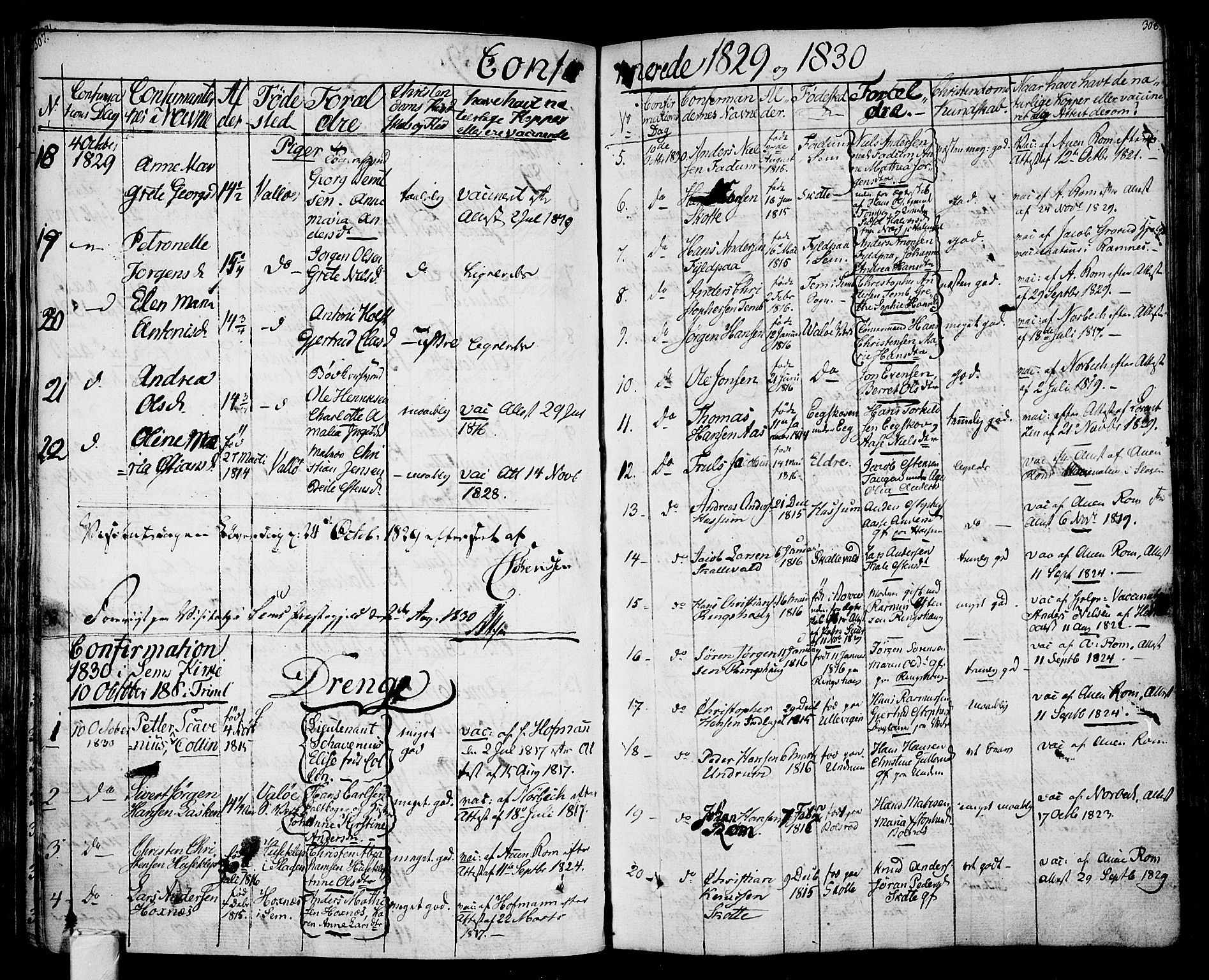 Sem kirkebøker, AV/SAKO-A-5/F/Fa/L0005: Parish register (official) no. I 5, 1825-1842, p. 307-308