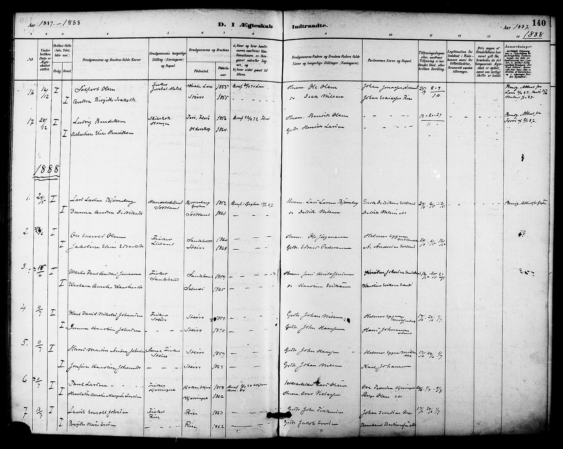 Ministerialprotokoller, klokkerbøker og fødselsregistre - Nordland, AV/SAT-A-1459/895/L1371: Parish register (official) no. 895A06, 1885-1894, p. 140