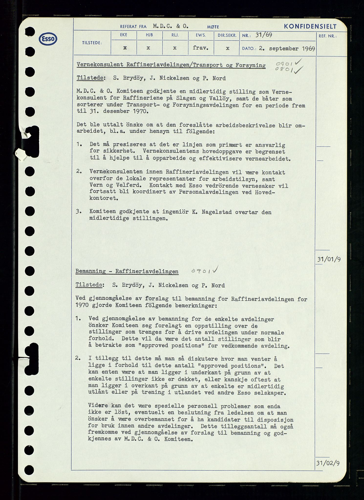 Pa 0982 - Esso Norge A/S, SAST/A-100448/A/Aa/L0003/0001: Den administrerende direksjon Board minutes (styrereferater) og Bedriftforsamlingsprotokoll / Den administrerende direksjon Board minutes (styrereferater), 1969, p. 174