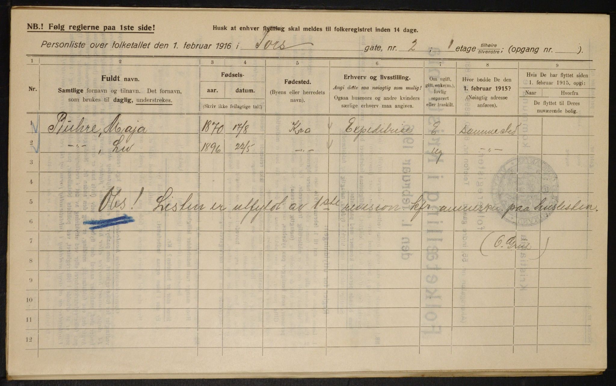 OBA, Municipal Census 1916 for Kristiania, 1916, p. 117538