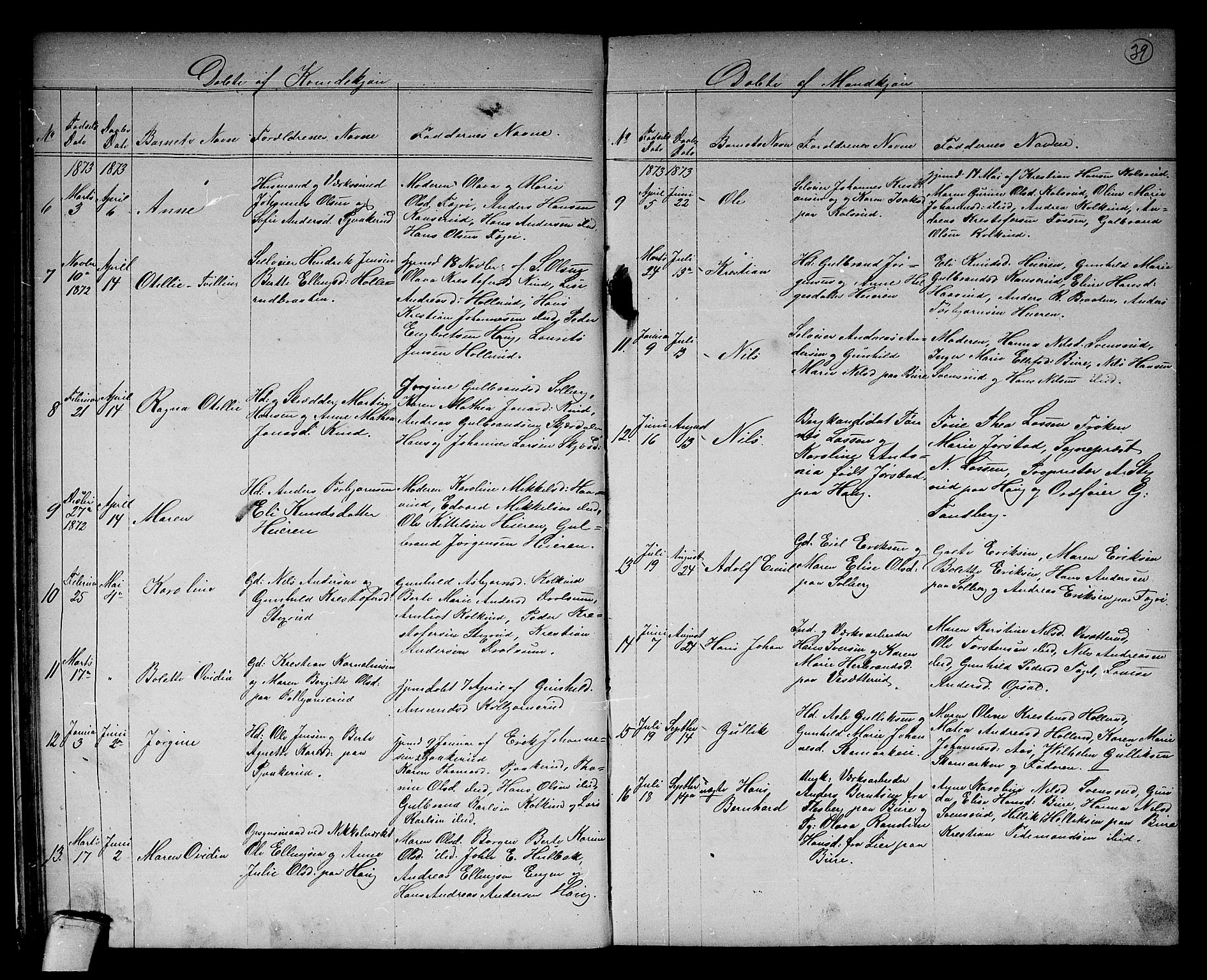 Hole kirkebøker, AV/SAKO-A-228/G/Gb/L0001: Parish register (copy) no. II 1, 1859-1878, p. 39
