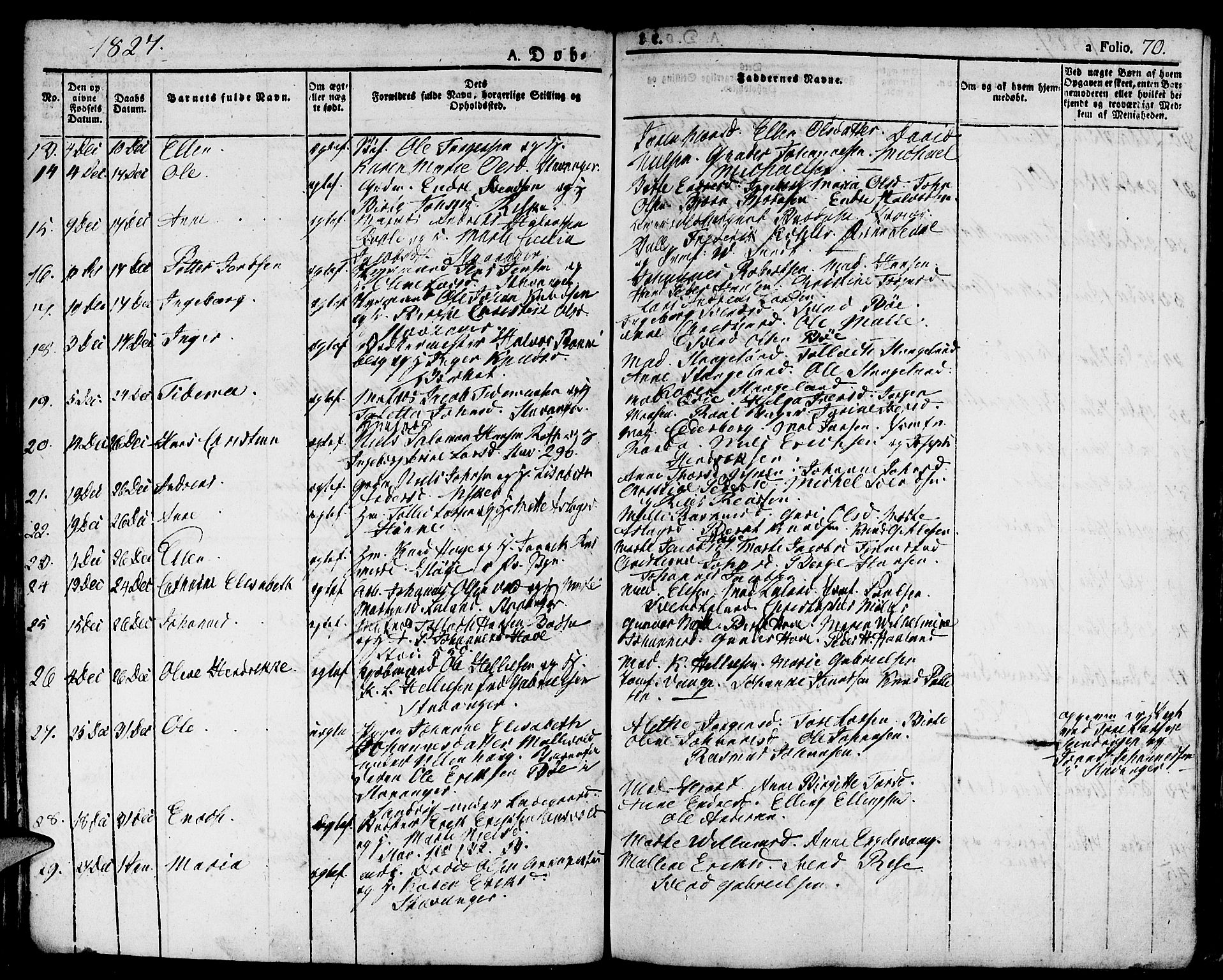 Domkirken sokneprestkontor, SAST/A-101812/001/30/30BA/L0009: Parish register (official) no. A 9, 1821-1832, p. 70