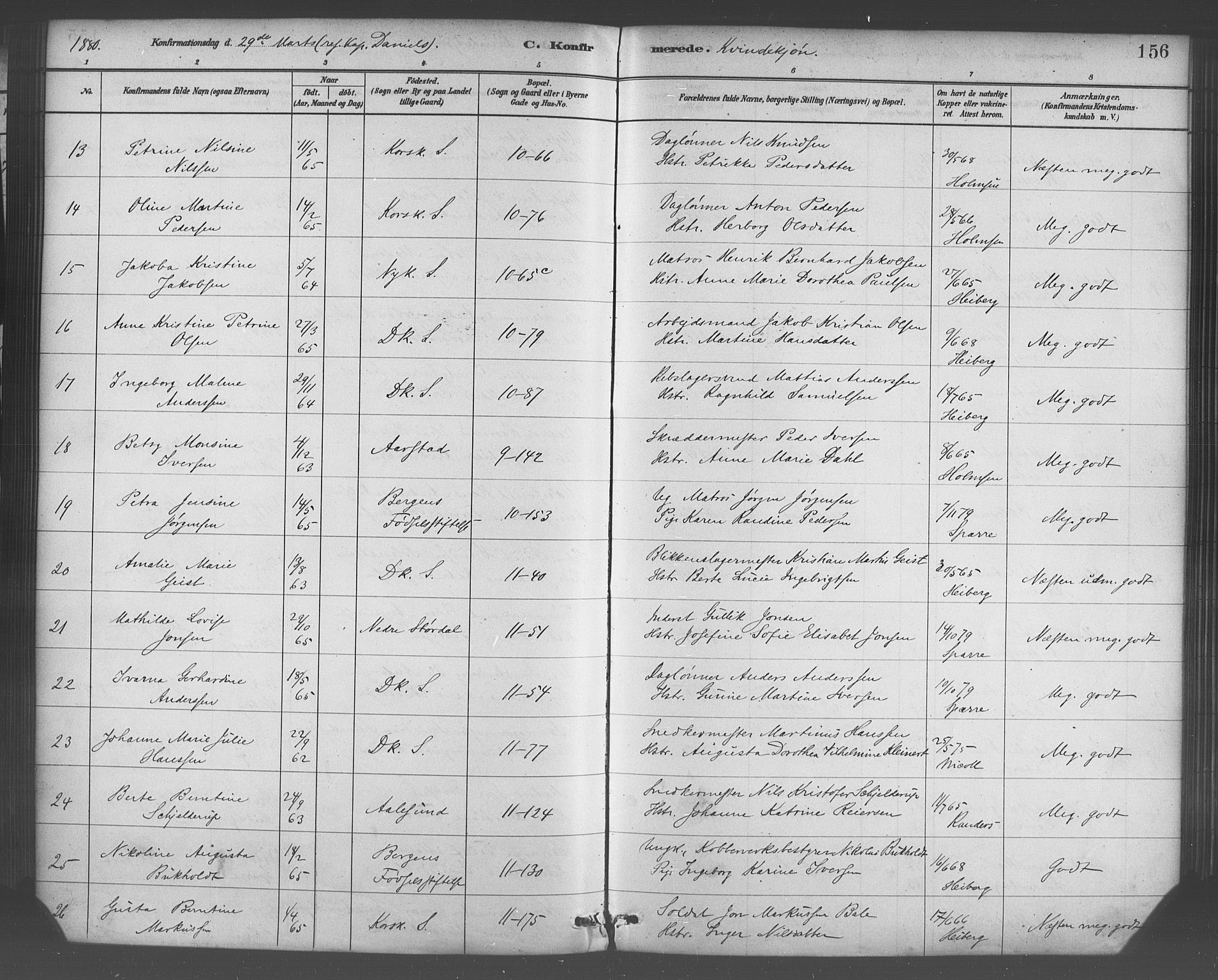 Domkirken sokneprestembete, AV/SAB-A-74801/H/Haa/L0030: Parish register (official) no. C 5, 1880-1898, p. 156