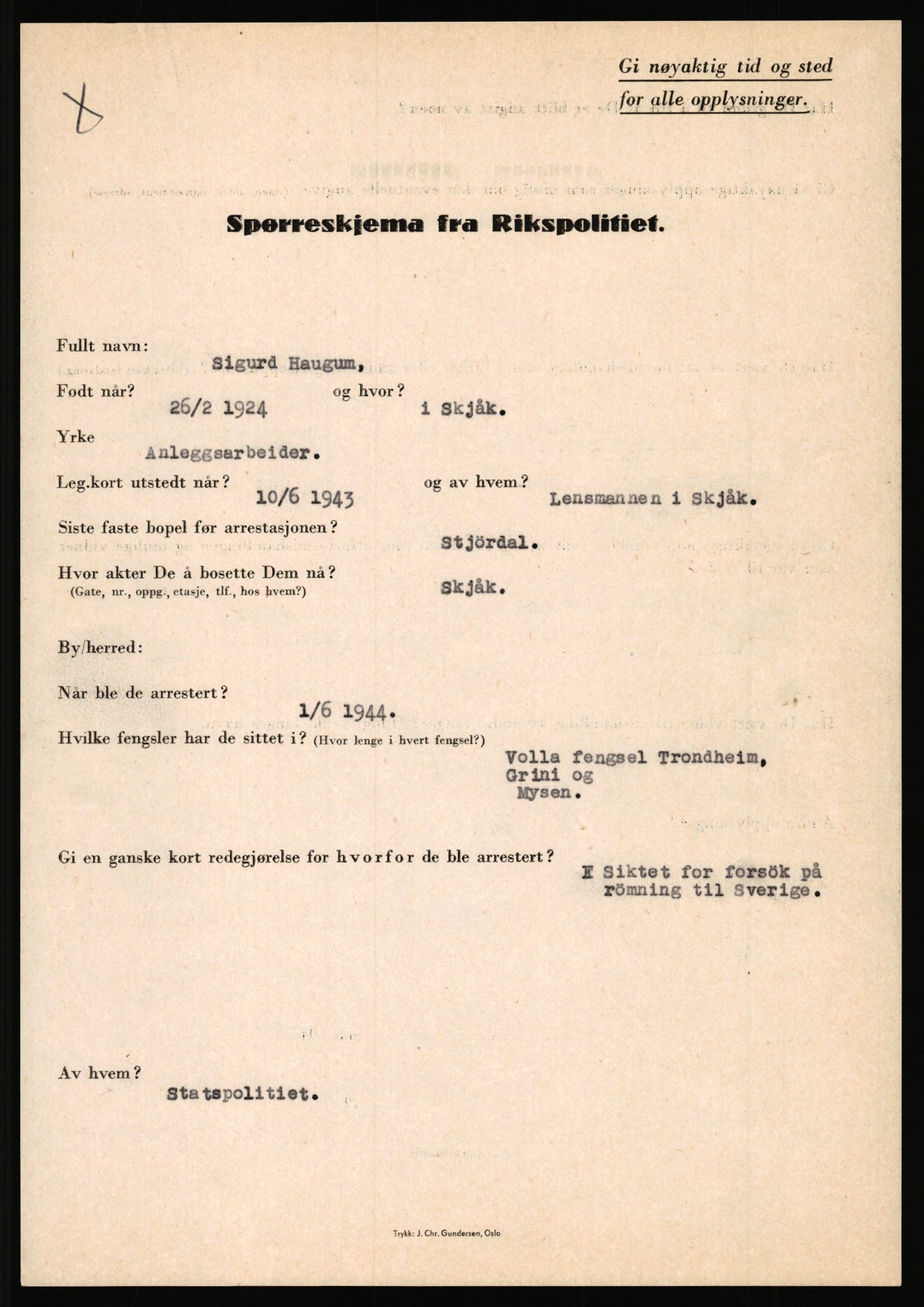 Rikspolitisjefen, AV/RA-S-1560/L/L0006: Hansen, Adolf Boye - Hemstad, Gunnar, 1940-1945, p. 863