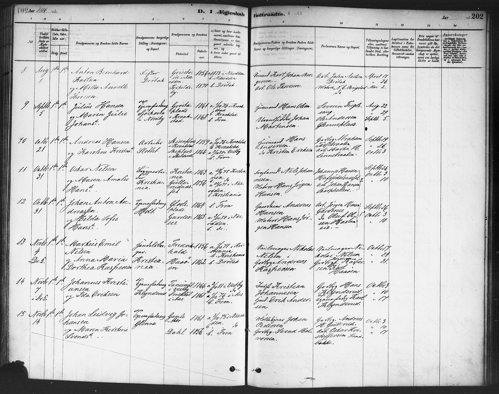 Drøbak prestekontor Kirkebøker, AV/SAO-A-10142a/F/Fc/L0002: Parish register (official) no. III 2, 1878-1891, p. 202