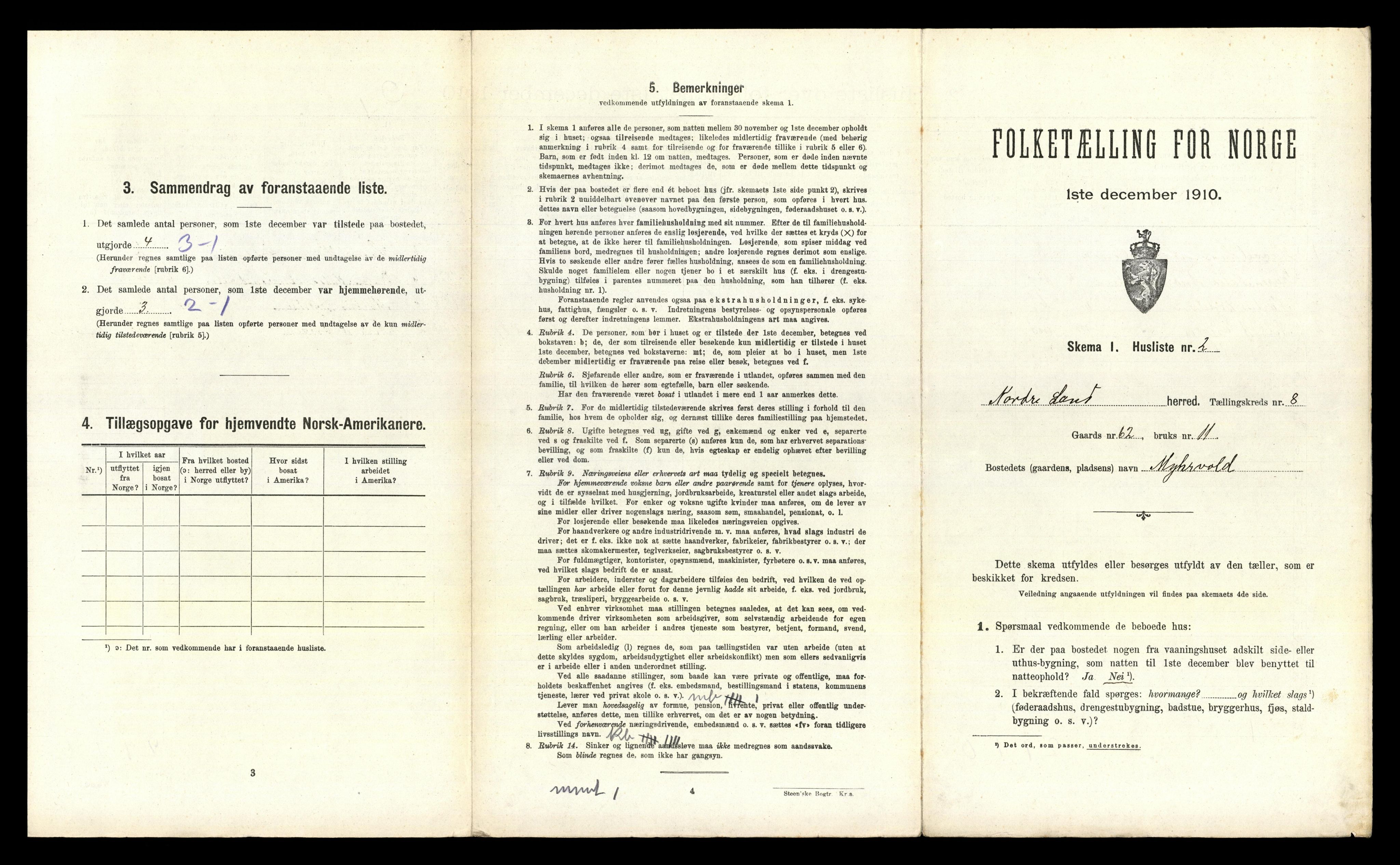 RA, 1910 census for Nordre Land, 1910, p. 699