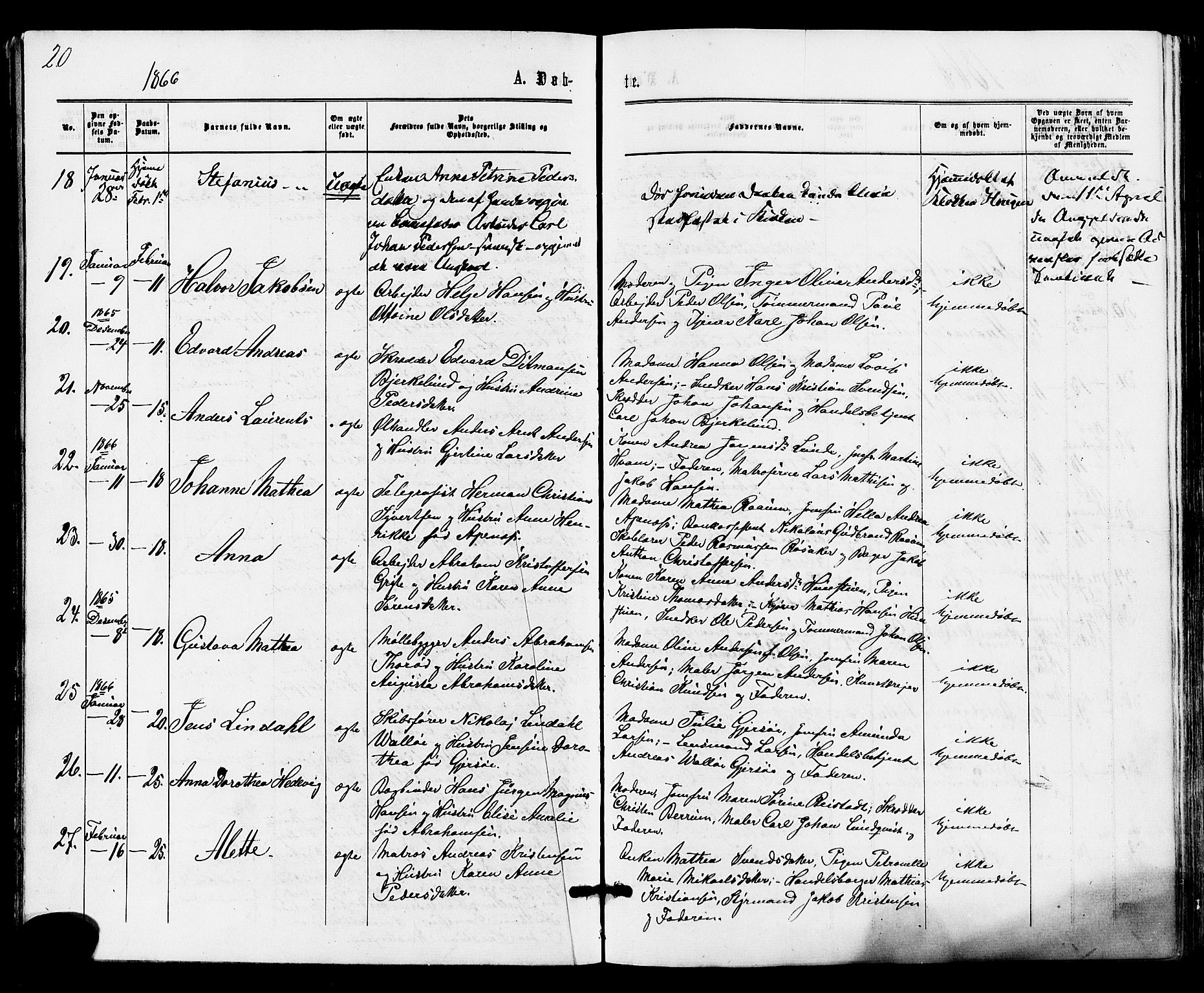 Tønsberg kirkebøker, SAKO/A-330/F/Fa/L0009: Parish register (official) no. I 9, 1865-1873, p. 20