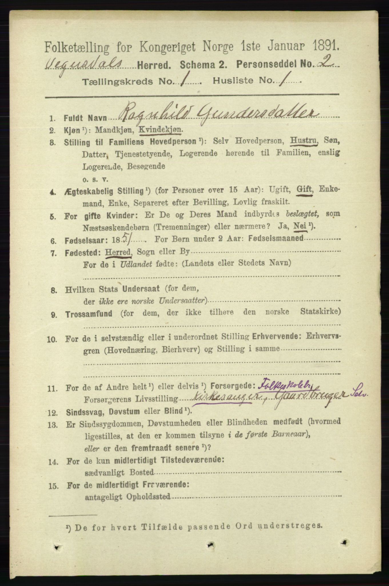 RA, 1891 census for 0934 Vegusdal, 1891, p. 55