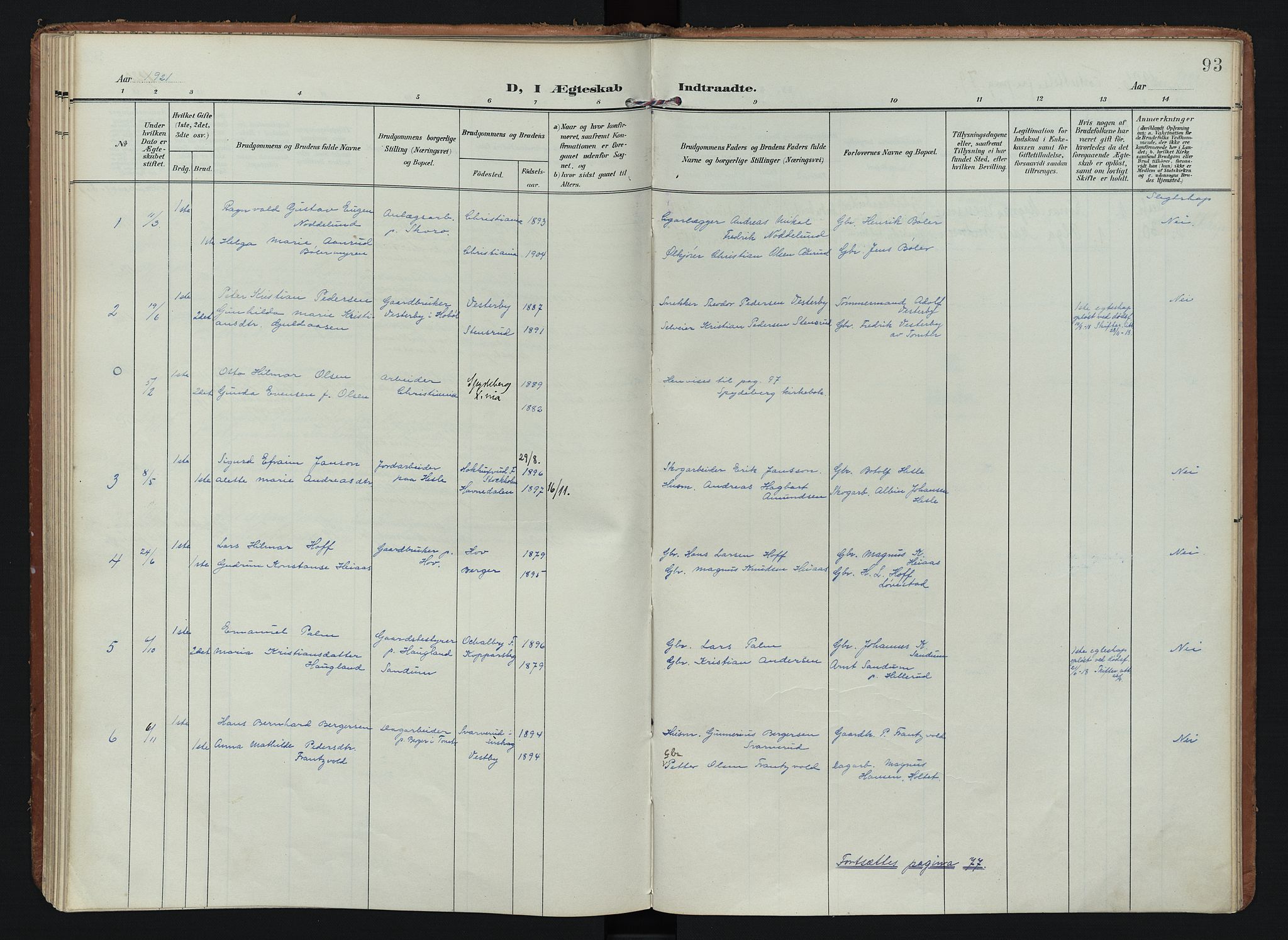 Spydeberg prestekontor Kirkebøker, SAO/A-10924/F/Fb/L0002: Parish register (official) no. II 2, 1908-1926, p. 93