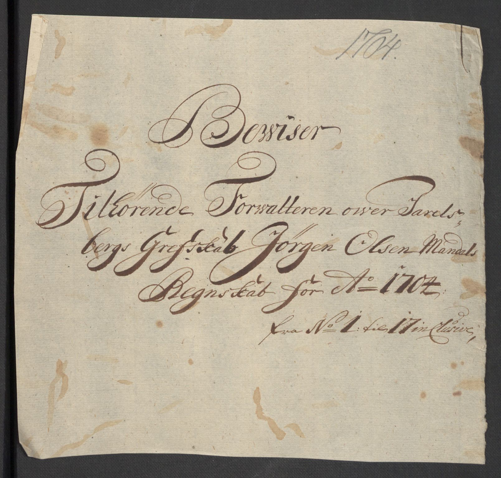 Rentekammeret inntil 1814, Reviderte regnskaper, Fogderegnskap, AV/RA-EA-4092/R32/L1871: Fogderegnskap Jarlsberg grevskap, 1703-1705, p. 221