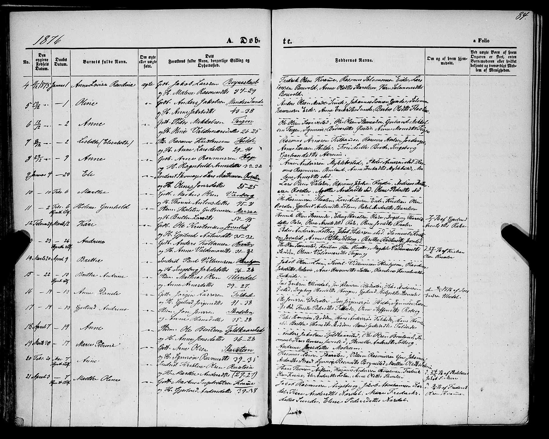 Innvik sokneprestembete, SAB/A-80501: Parish register (official) no. A 6, 1865-1878, p. 84