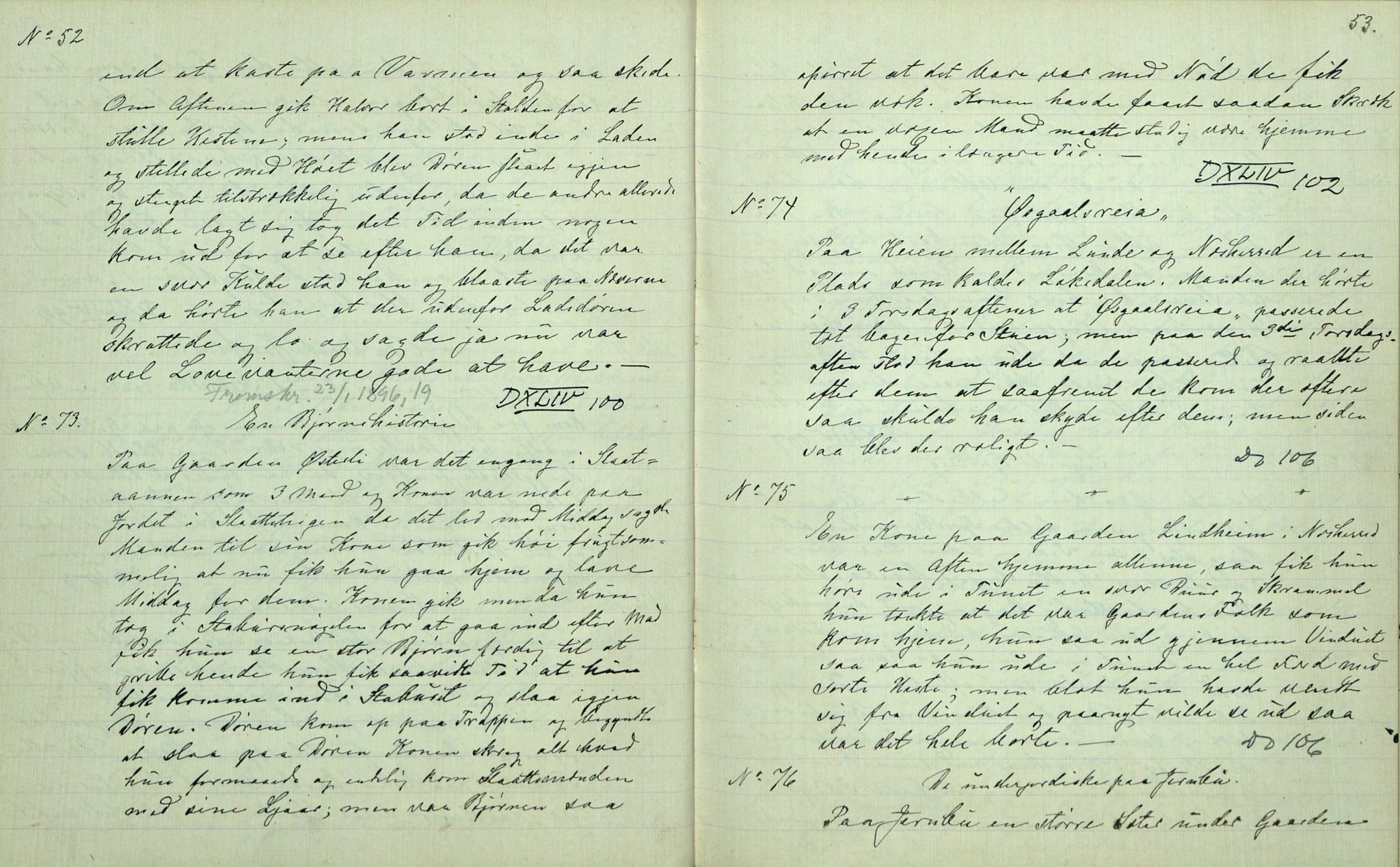 Rikard Berge, TEMU/TGM-A-1003/F/L0007/0009: 251-299 / 259 Bø i Telemarken III. Samlet af Halvor Nilsen Tvedten, 1894-1895, p. 52-53