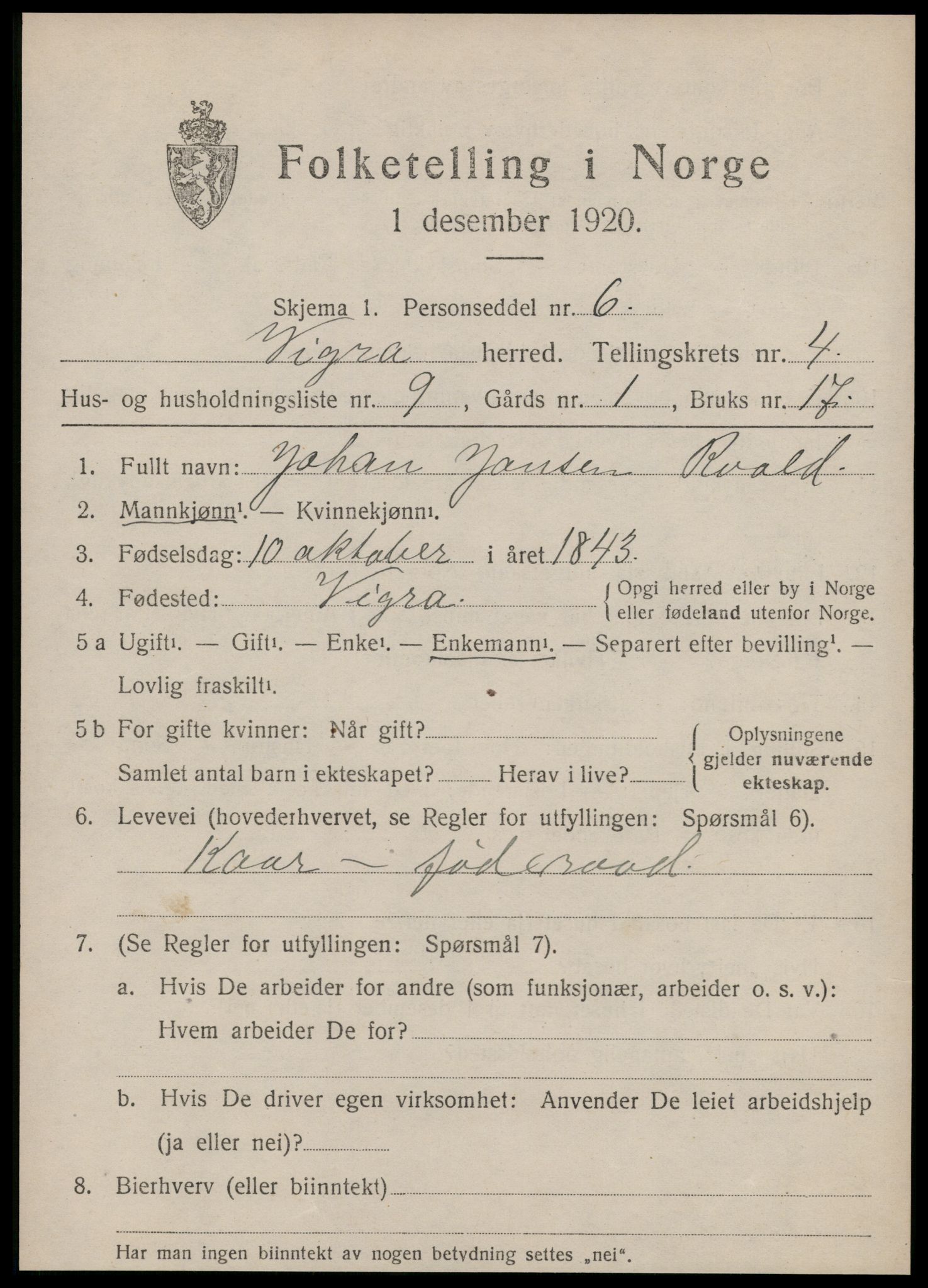 SAT, 1920 census for Vigra, 1920, p. 1908
