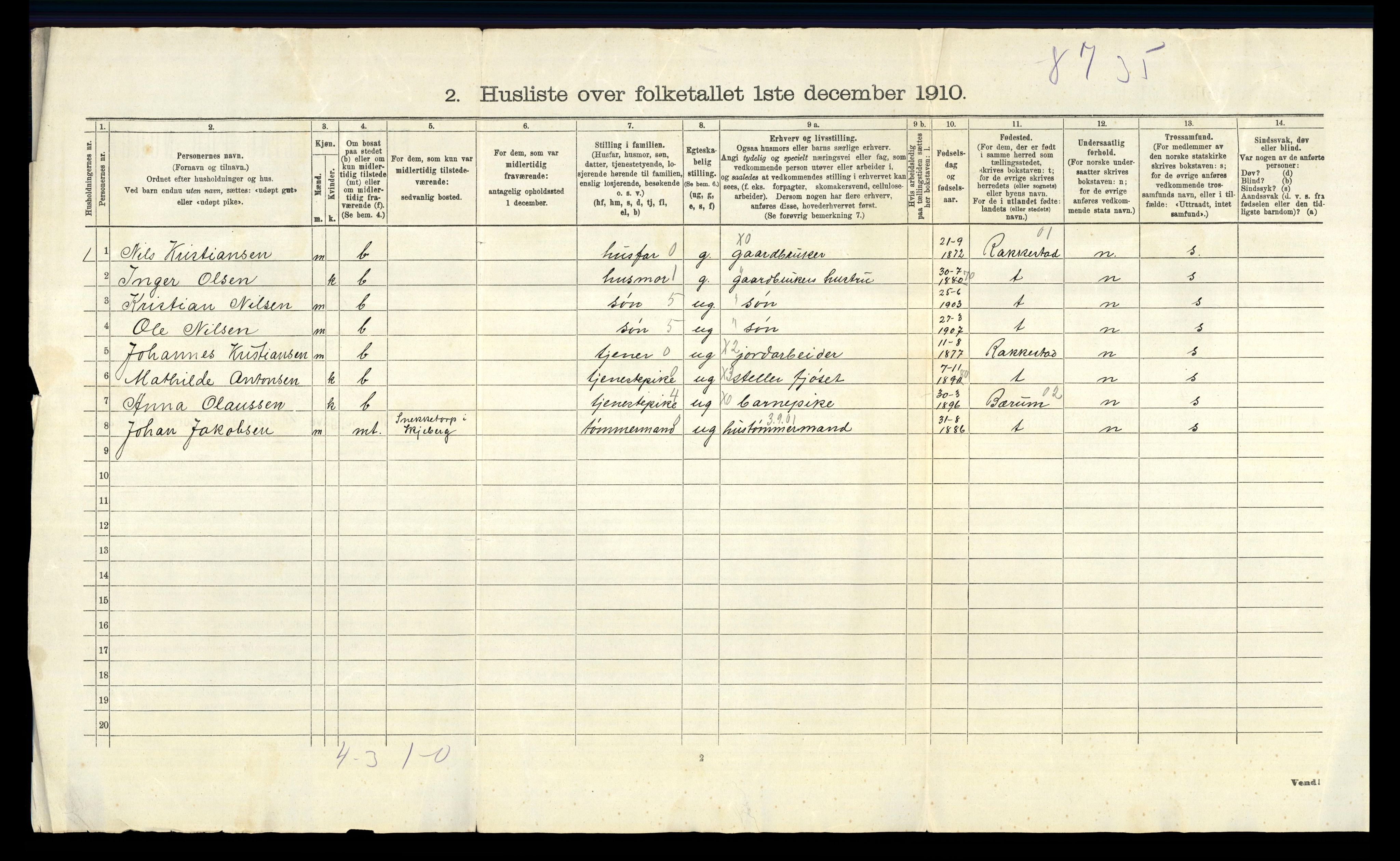 RA, 1910 census for Skjeberg, 1910, p. 965