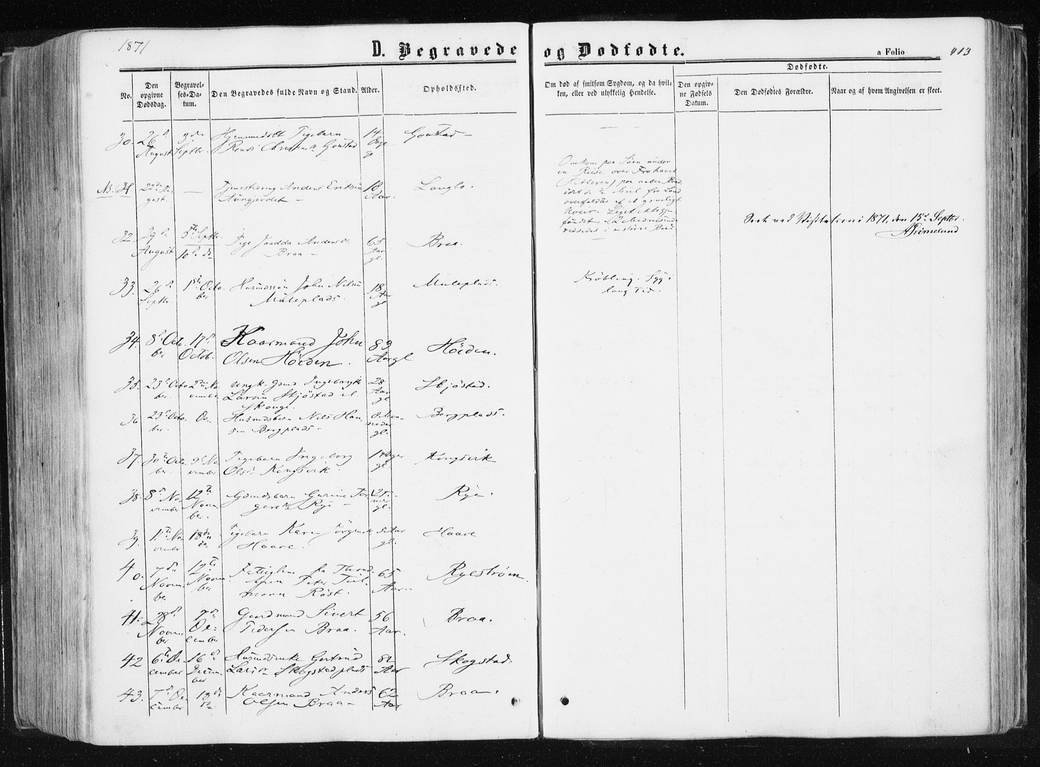 Ministerialprotokoller, klokkerbøker og fødselsregistre - Sør-Trøndelag, SAT/A-1456/612/L0377: Parish register (official) no. 612A09, 1859-1877, p. 413