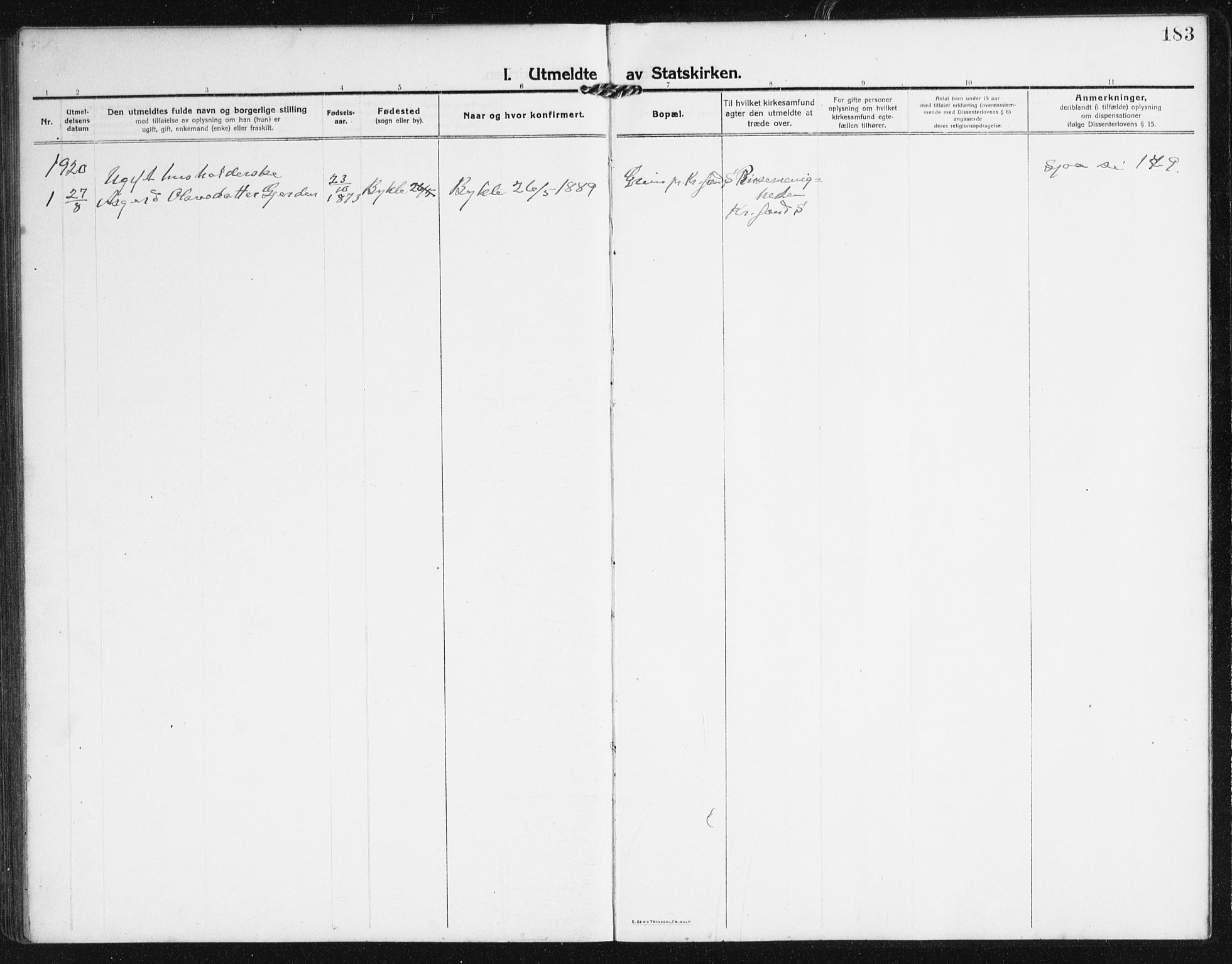 Valle sokneprestkontor, SAK/1111-0044/F/Fb/Fba/L0004: Parish register (copy) no. B 4, 1917-1944, p. 183