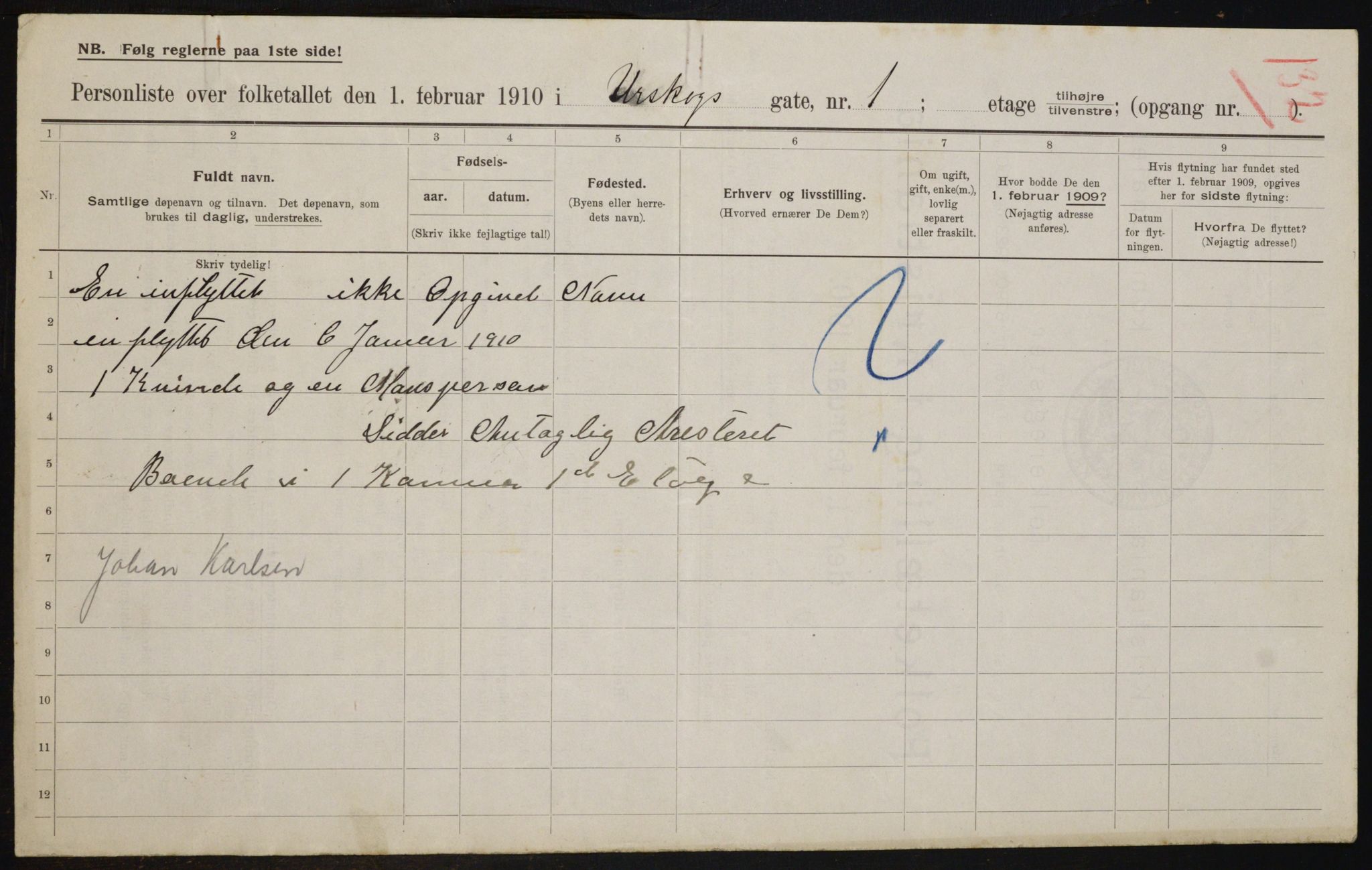 OBA, Municipal Census 1910 for Kristiania, 1910, p. 2437