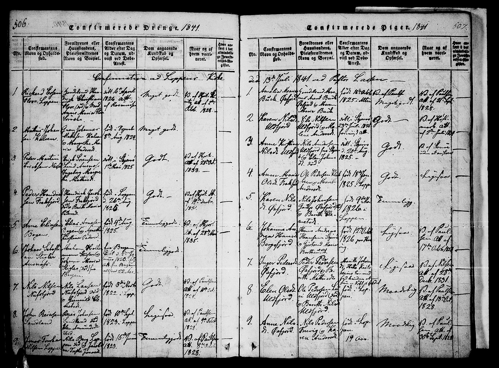 Loppa sokneprestkontor, SATØ/S-1339/H/Ha/L0003kirke: Parish register (official) no. 3, 1820-1848, p. 506-507