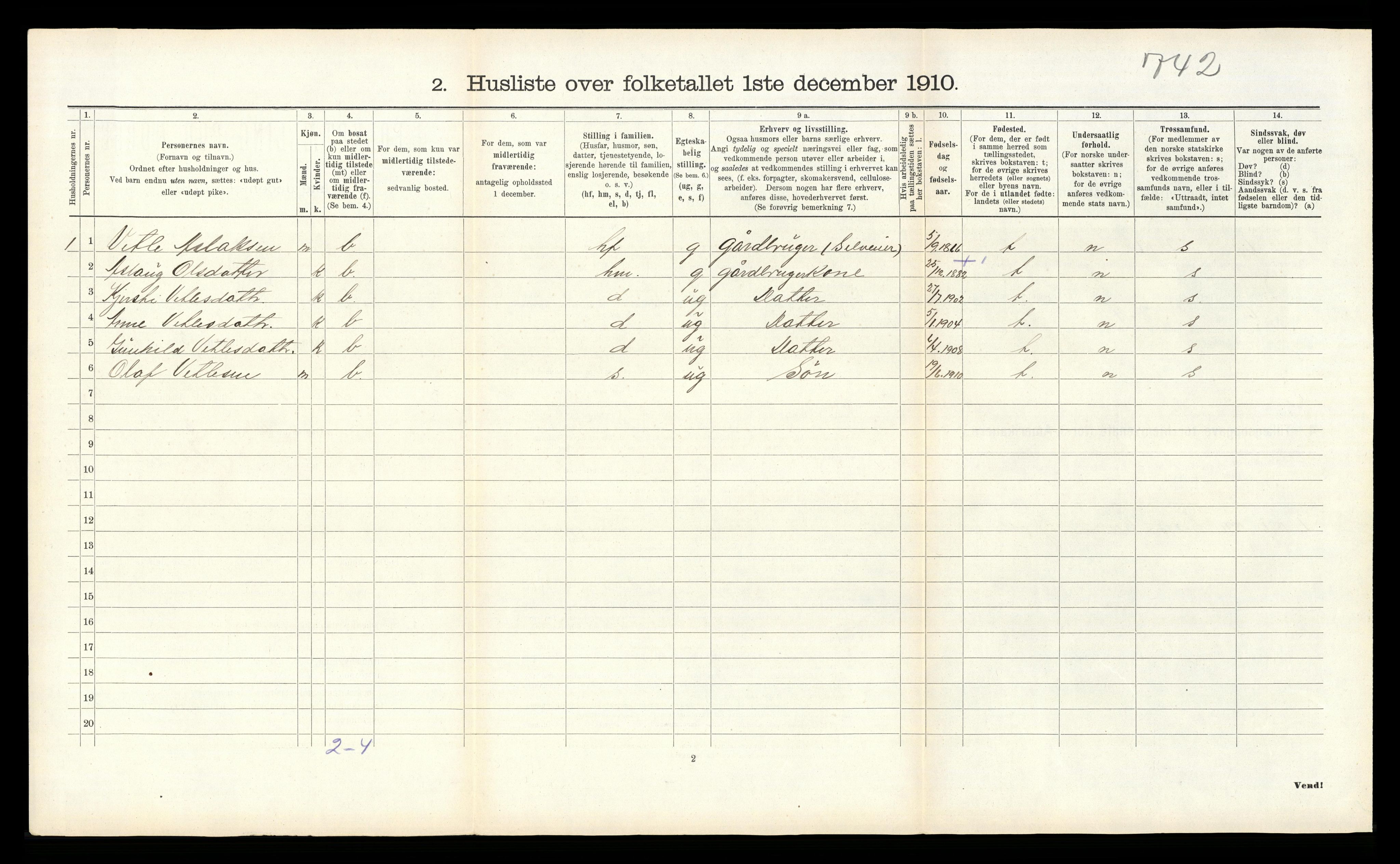 RA, 1910 census for Seljord, 1910, p. 310