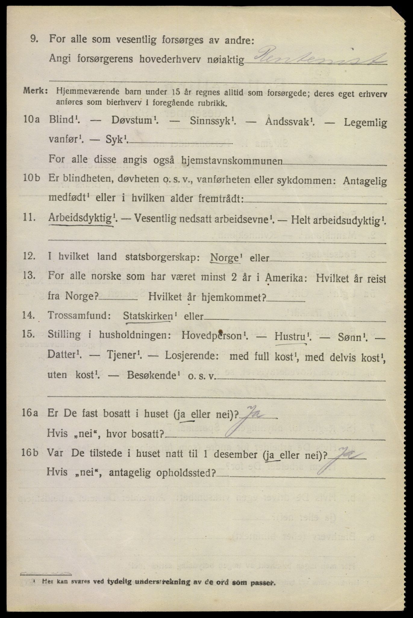 SAKO, 1920 census for Rauland, 1920, p. 1253