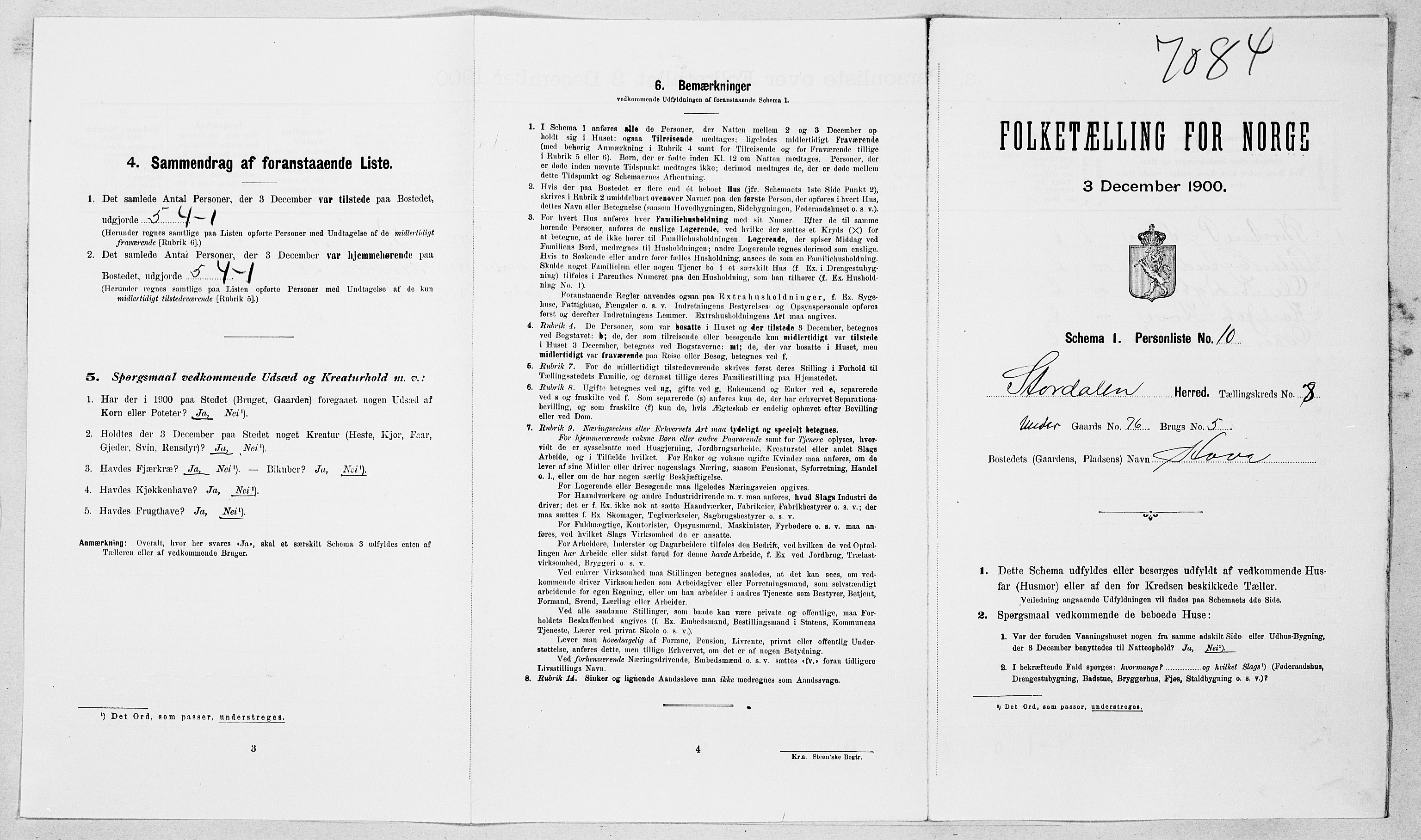 SAT, 1900 census for Stordal, 1900, p. 128