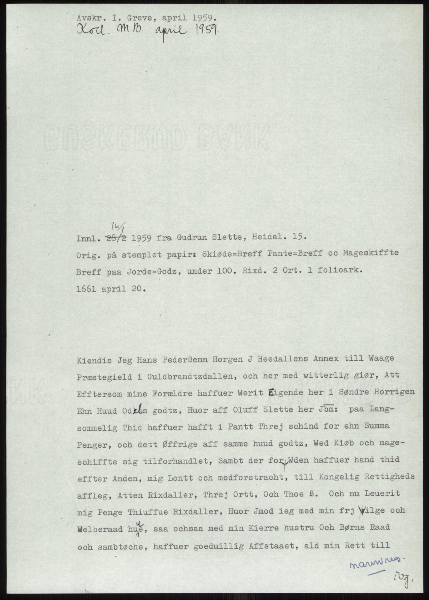 Samlinger til kildeutgivelse, Diplomavskriftsamlingen, AV/RA-EA-4053/H/Ha, p. 38