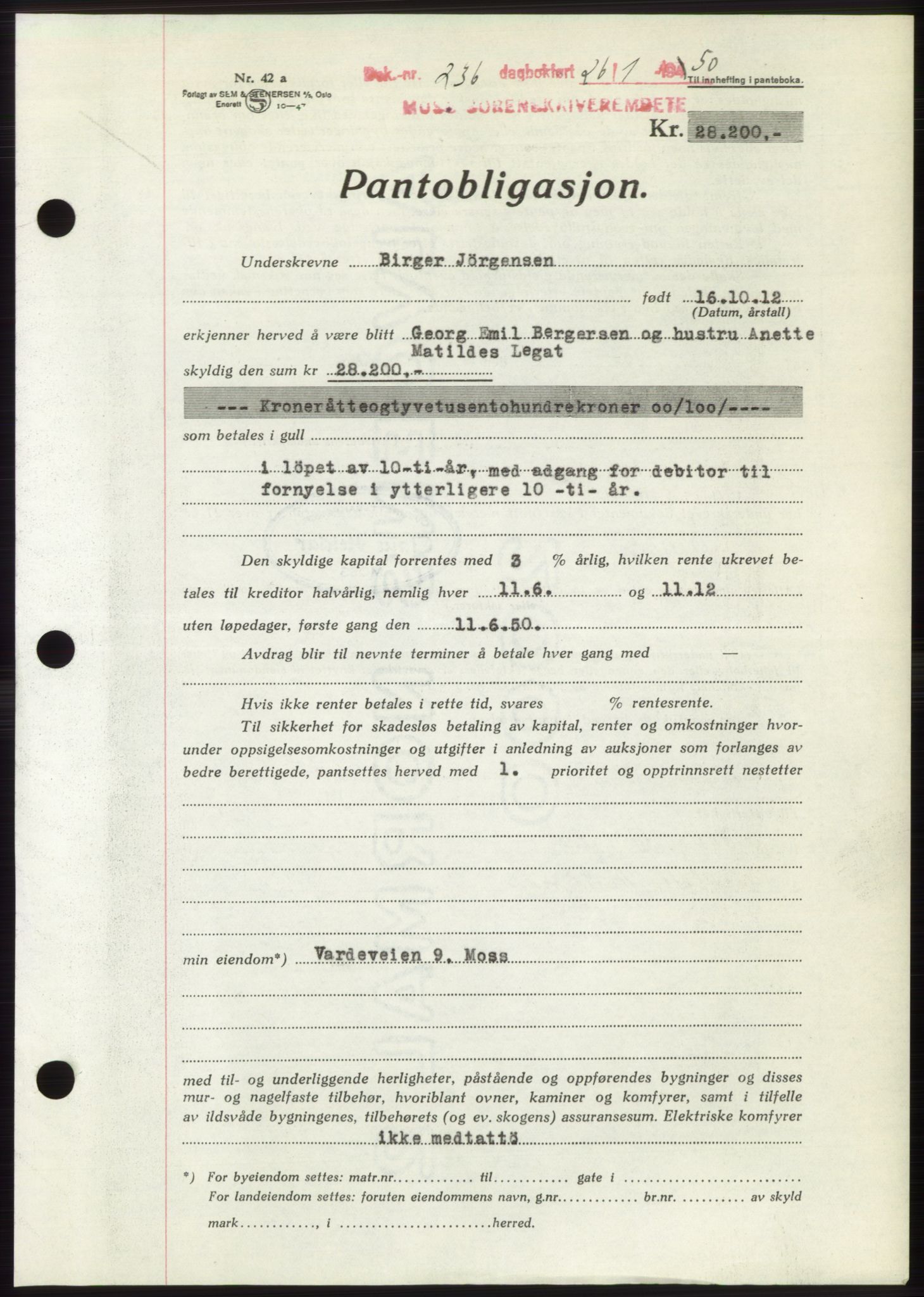 Moss sorenskriveri, SAO/A-10168: Mortgage book no. B23, 1949-1950, Diary no: : 236/1950