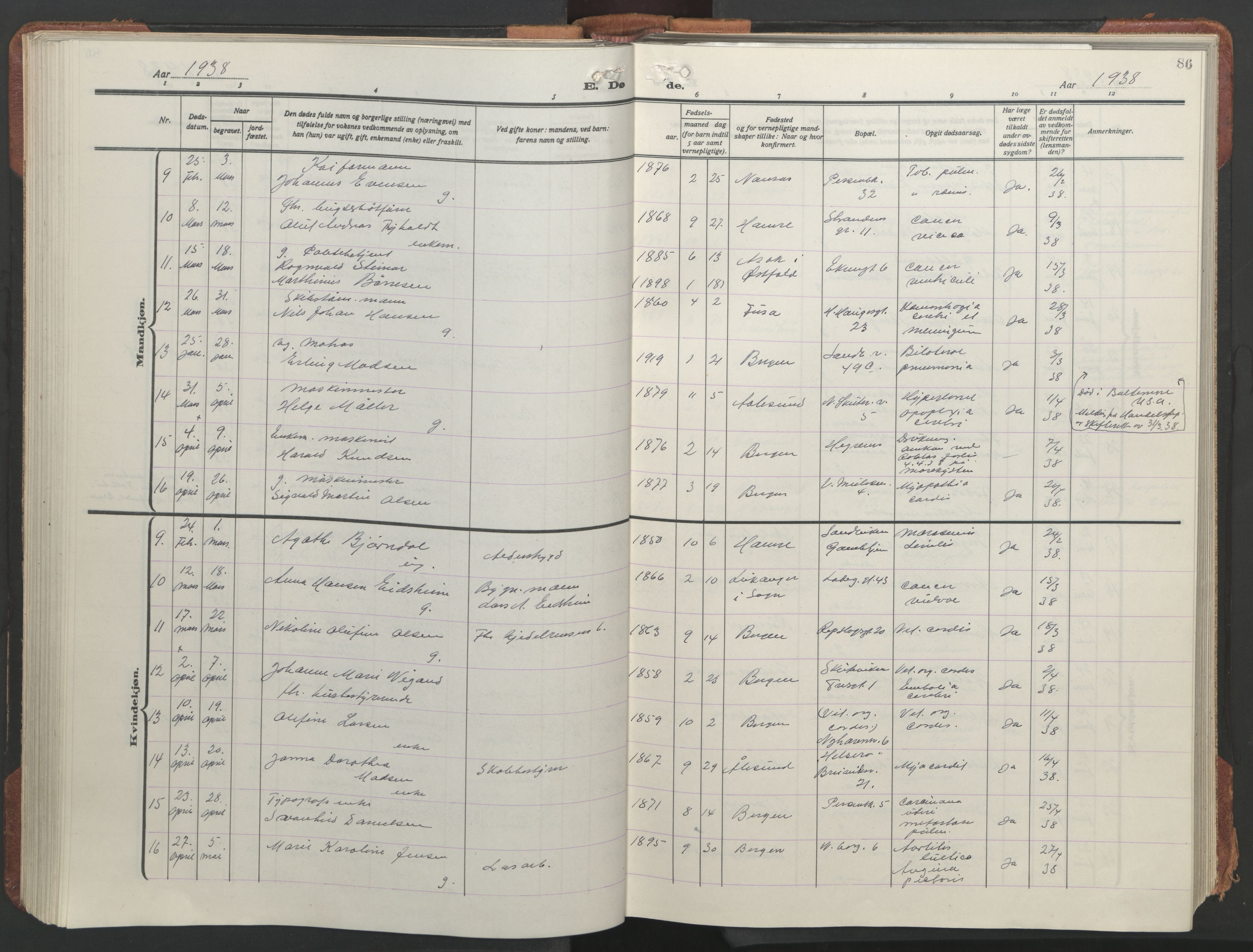 Sandviken Sokneprestembete, SAB/A-77601/H/Hb/L0018: Parish register (copy) no. E 2, 1926-1962, p. 85b-86a