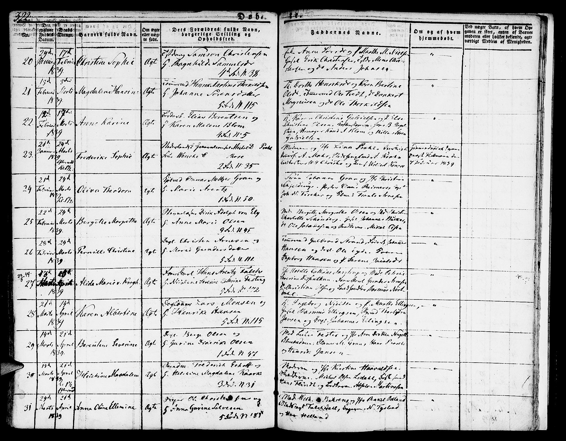 Nykirken Sokneprestembete, SAB/A-77101/H/Hab: Parish register (copy) no. A 5I, 1821-1841, p. 322