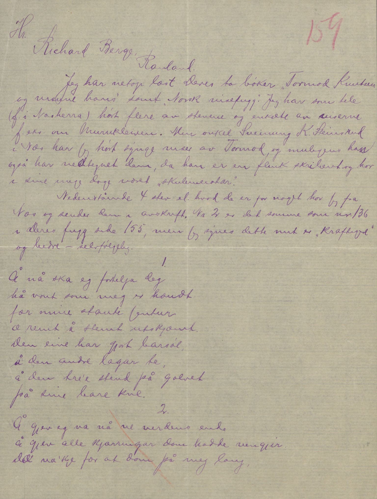 Rikard Berge, TEMU/TGM-A-1003/F/L0004/0053: 101-159 / 157 Manuskript, notatar, brev o.a. Nokre leiker, manuskript, 1906-1908, p. 159