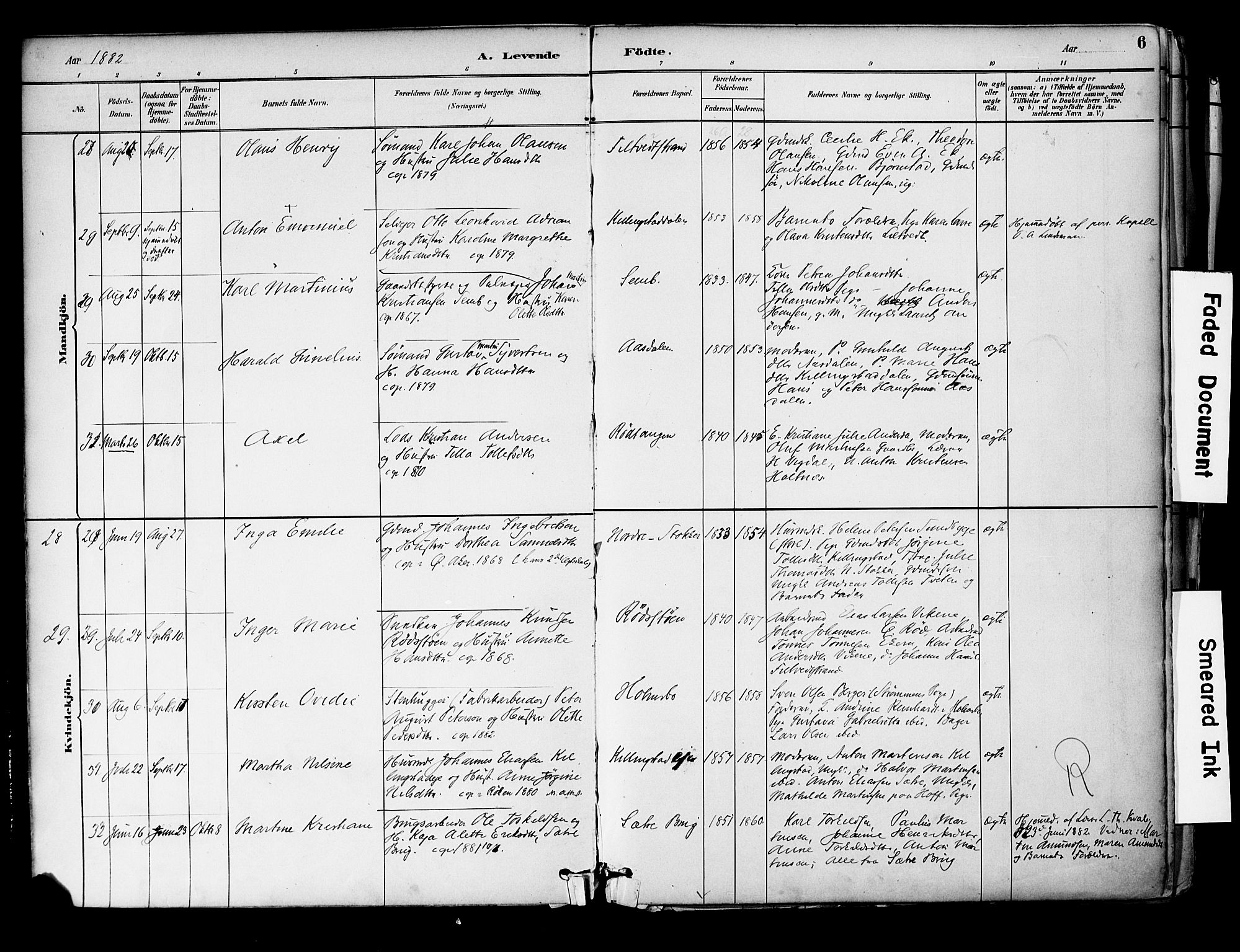 Hurum kirkebøker, AV/SAKO-A-229/F/Fa/L0014: Parish register (official) no. 14, 1882-1895, p. 6