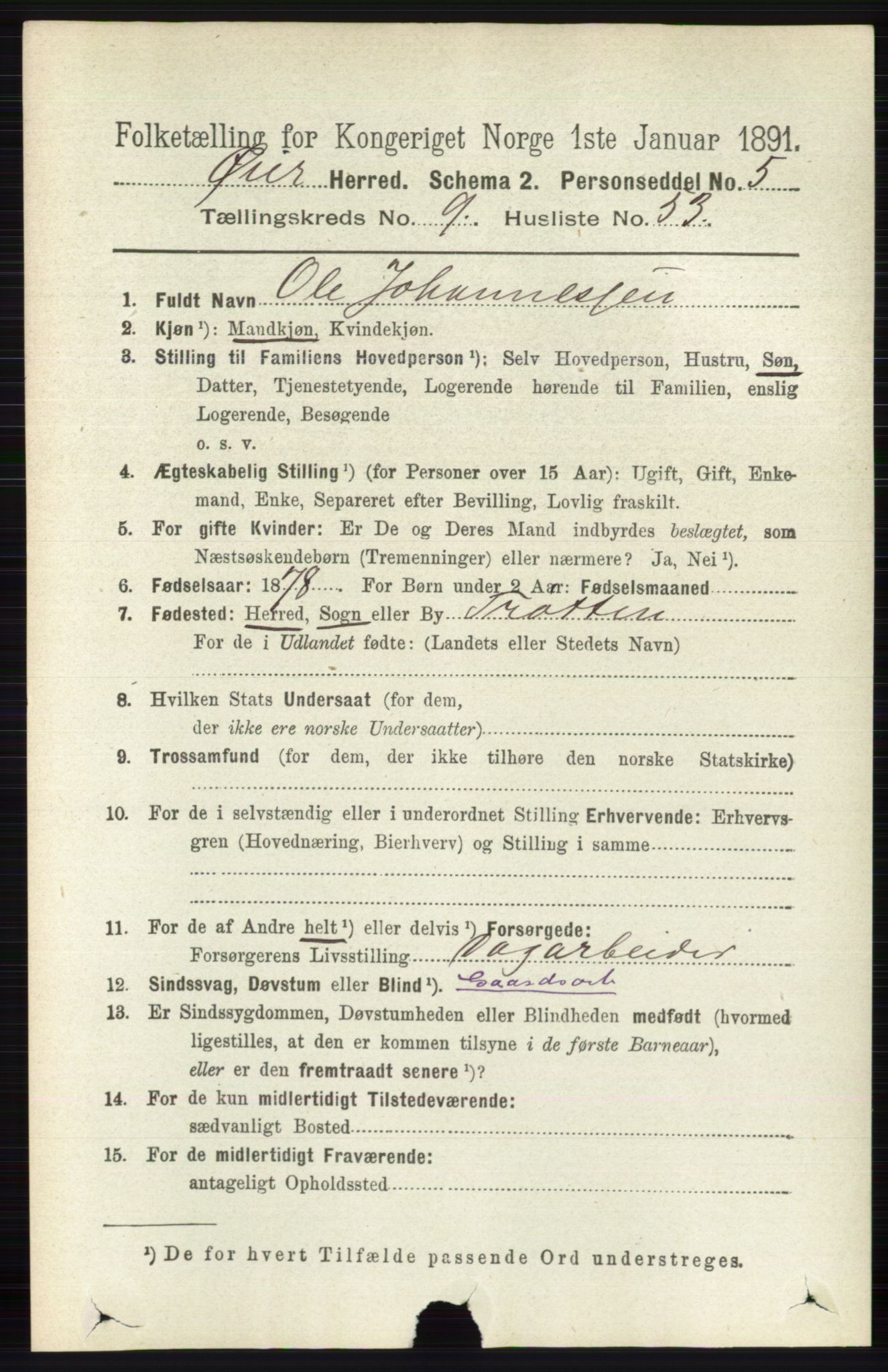 RA, 1891 census for 0521 Øyer, 1891, p. 3417