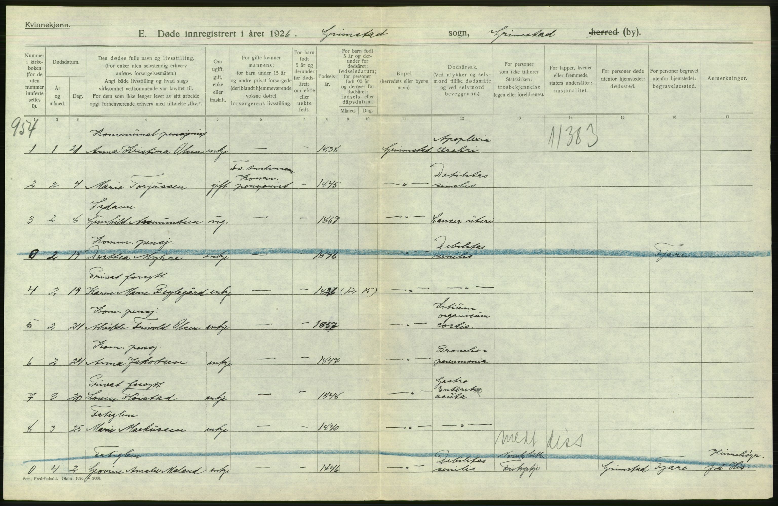 Statistisk sentralbyrå, Sosiodemografiske emner, Befolkning, AV/RA-S-2228/D/Df/Dfc/Dfcf/L0021: Aust-Agder fylke: Levendefødte menn og kvinner, gifte, døde, dødfødte. Bygder og byer., 1926, p. 518