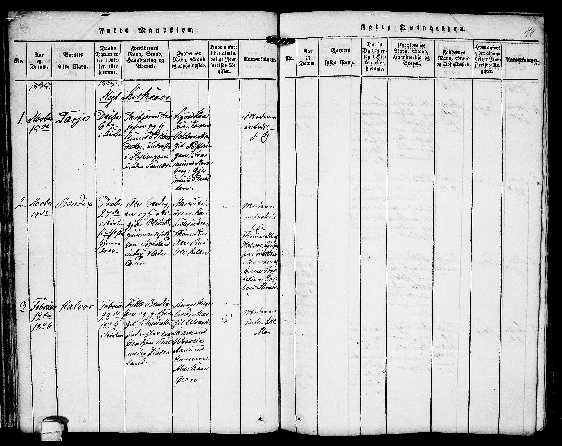 Kviteseid kirkebøker, SAKO/A-276/F/Fc/L0001: Parish register (official) no. III 1, 1815-1836, p. 44