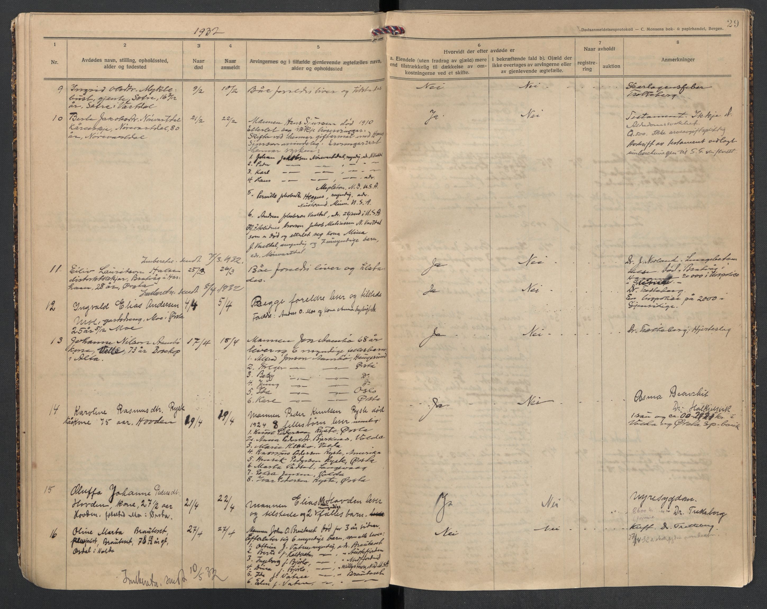 Ørsta lensmannskontor, AV/SAT-A-5670/1/02/L0002: 2.1.02 - Dødsfallsprotokoll, 1924-1933, p. 29