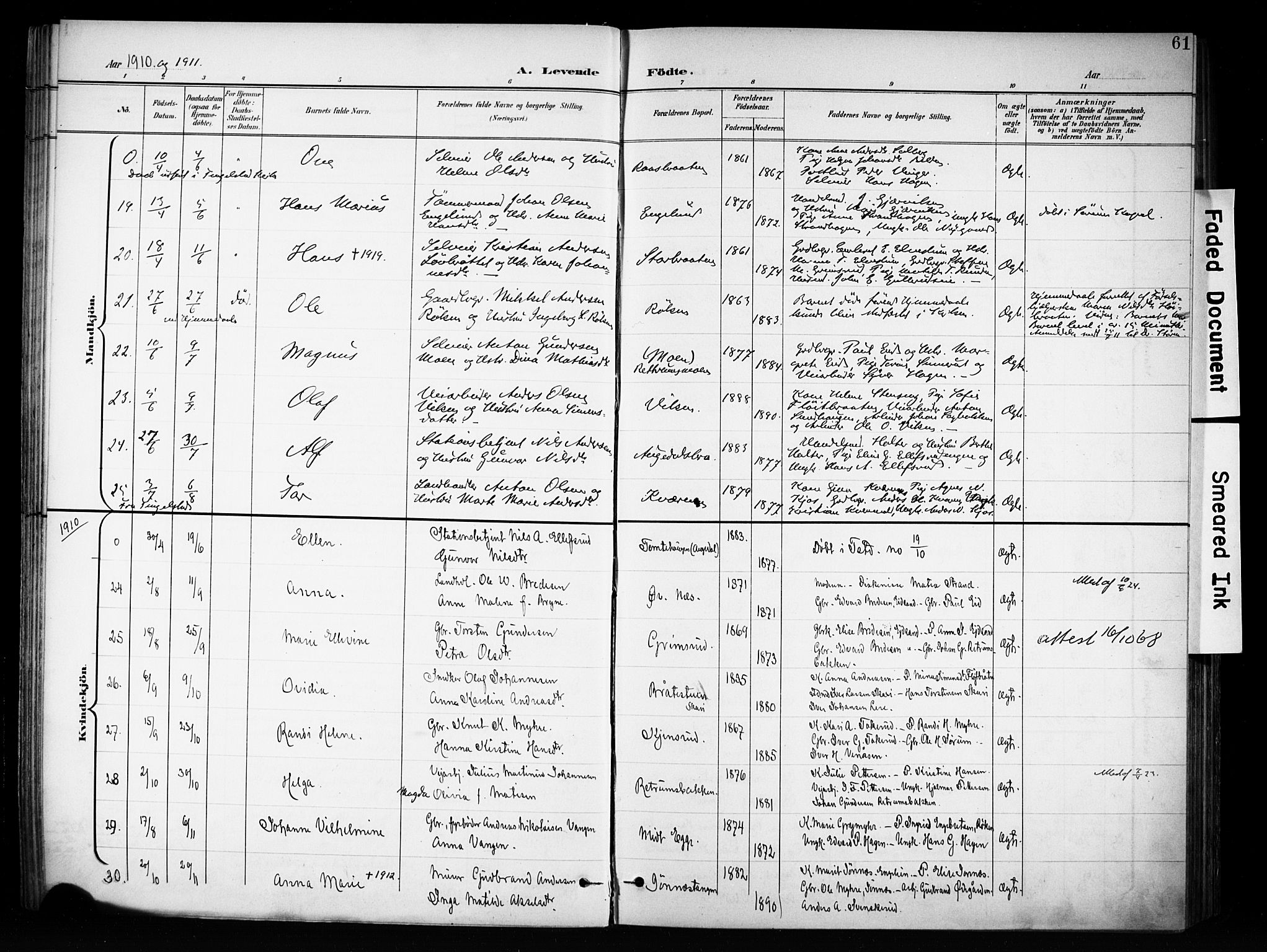 Brandbu prestekontor, AV/SAH-PREST-114/H/Ha/Haa/L0001: Parish register (official) no. 1, 1900-1912, p. 61