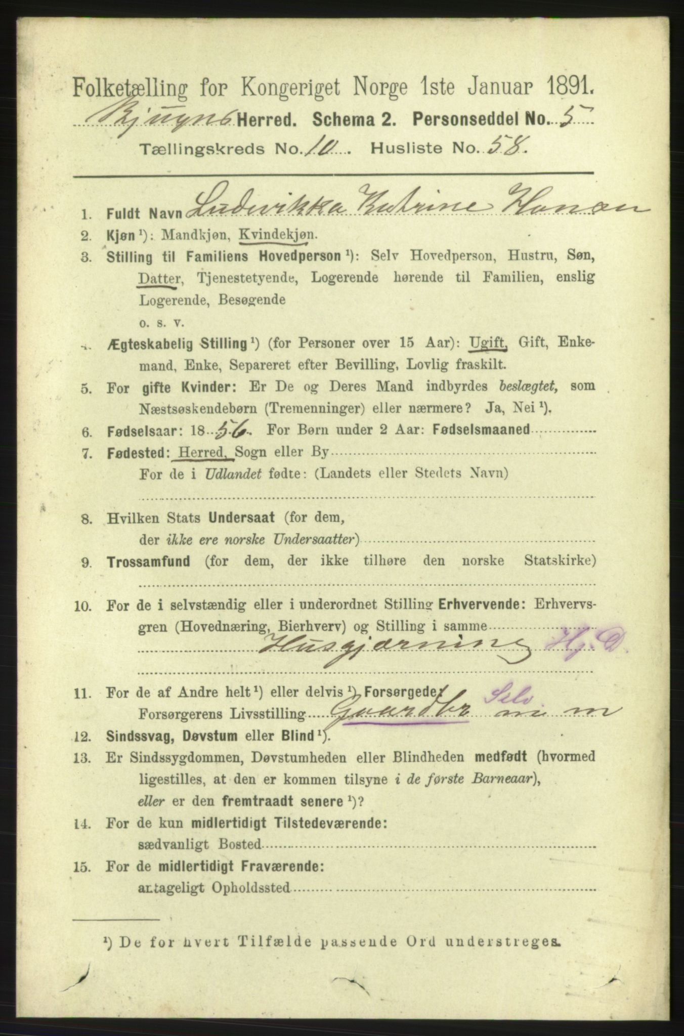 RA, 1891 census for 1627 Bjugn, 1891, p. 3045