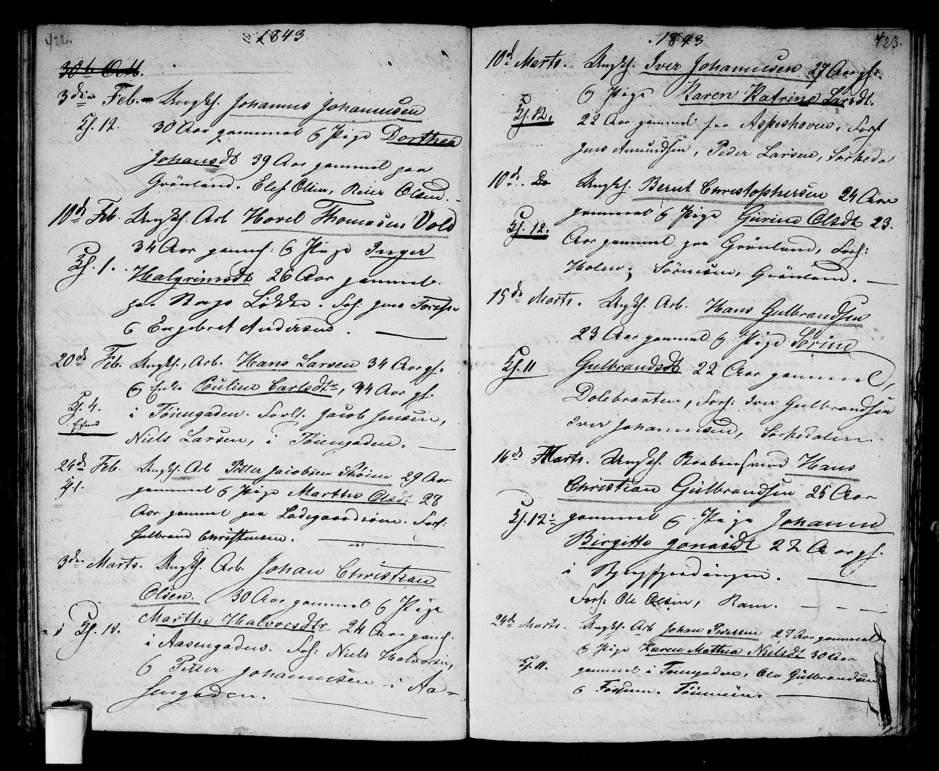 Aker prestekontor kirkebøker, AV/SAO-A-10861/G/L0007: Parish register (copy) no. 7, 1838-1846, p. 422-423