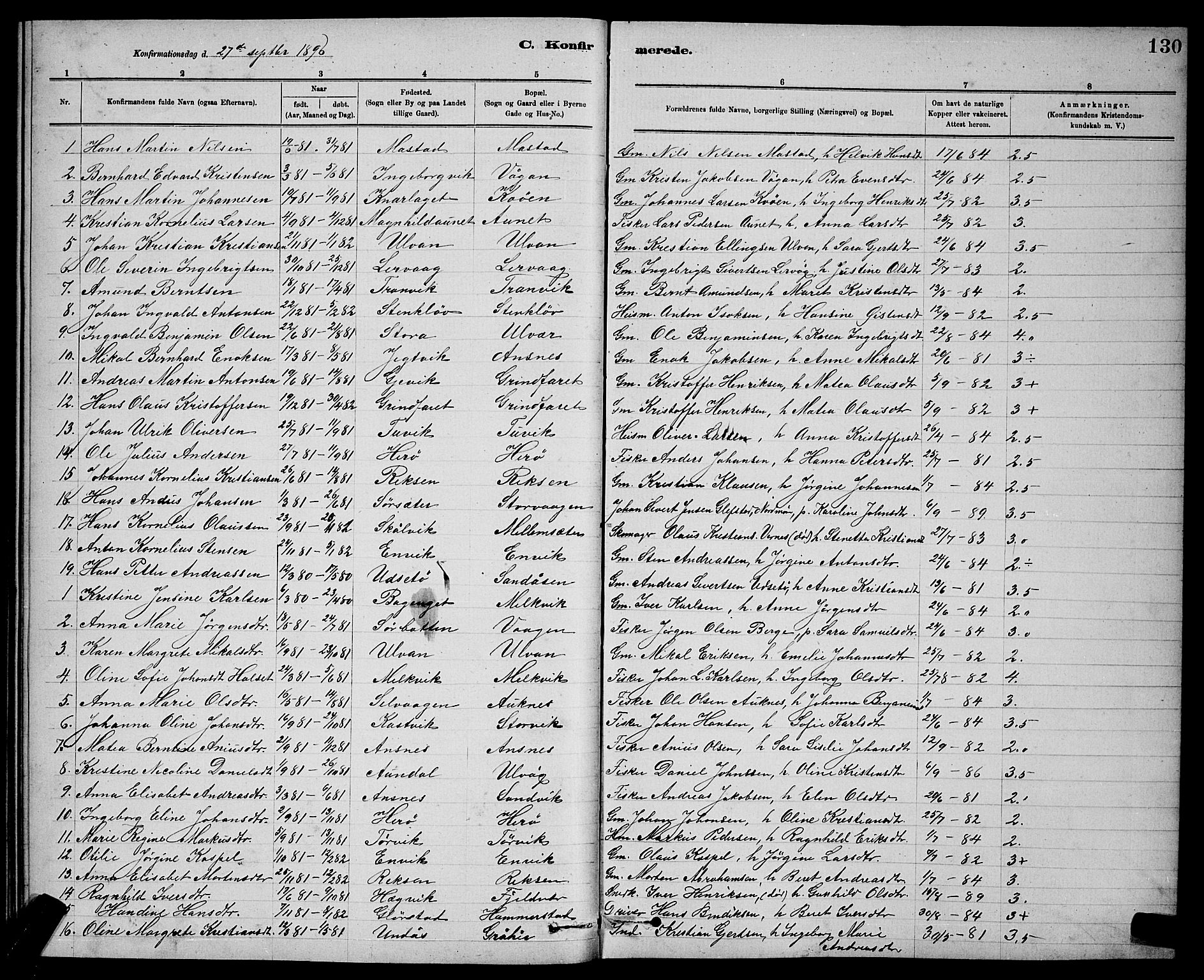 Ministerialprotokoller, klokkerbøker og fødselsregistre - Sør-Trøndelag, SAT/A-1456/637/L0562: Parish register (copy) no. 637C03, 1883-1898, p. 130
