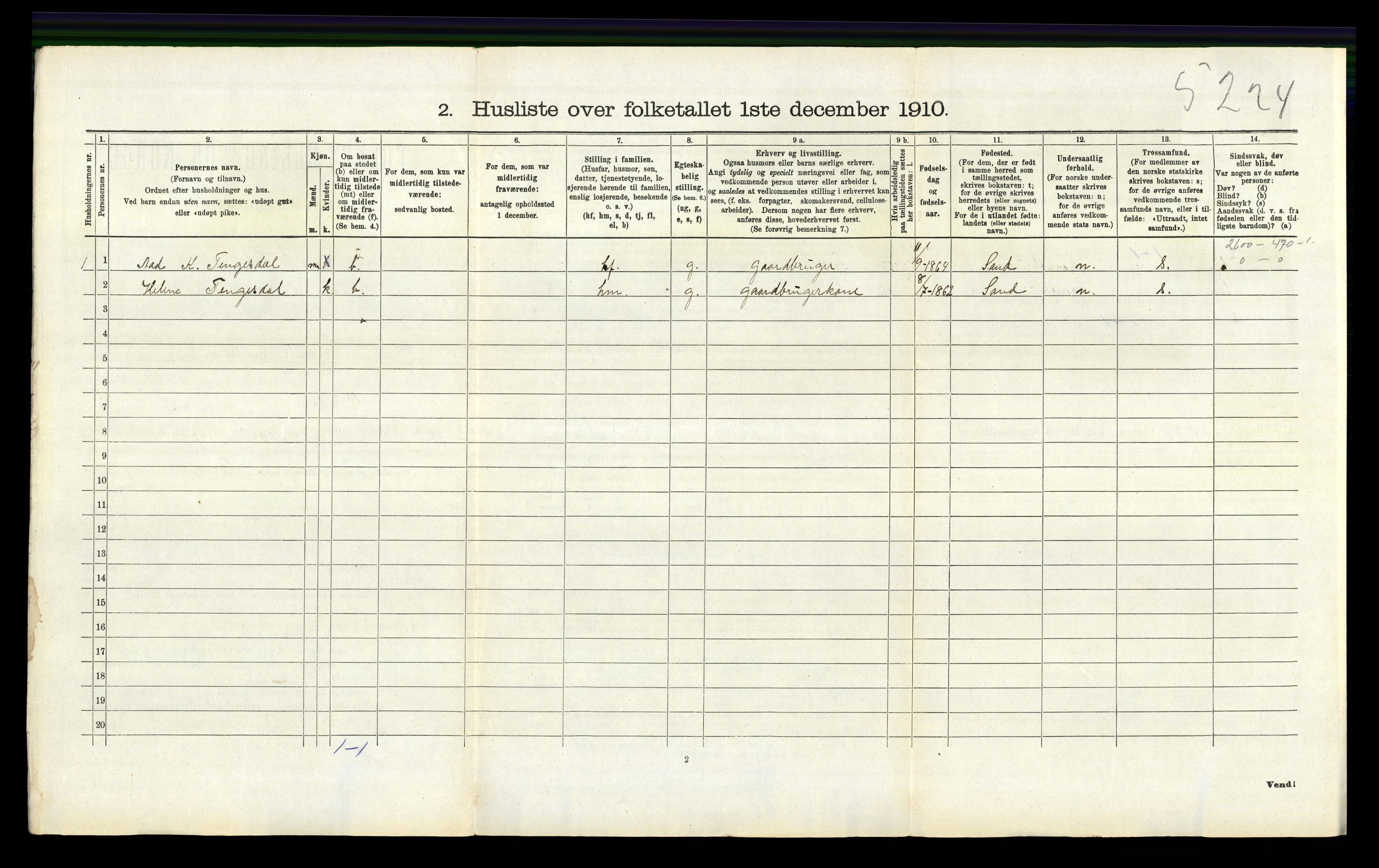 RA, 1910 census for Vikedal, 1910, p. 824