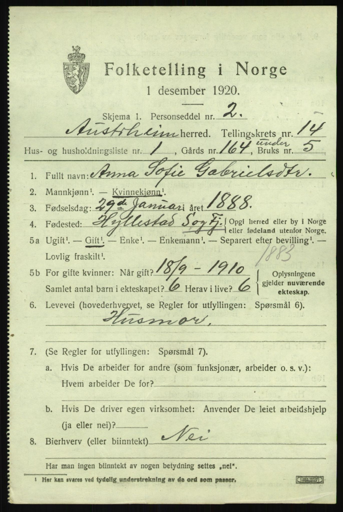 SAB, 1920 census for Austrheim, 1920, p. 4726