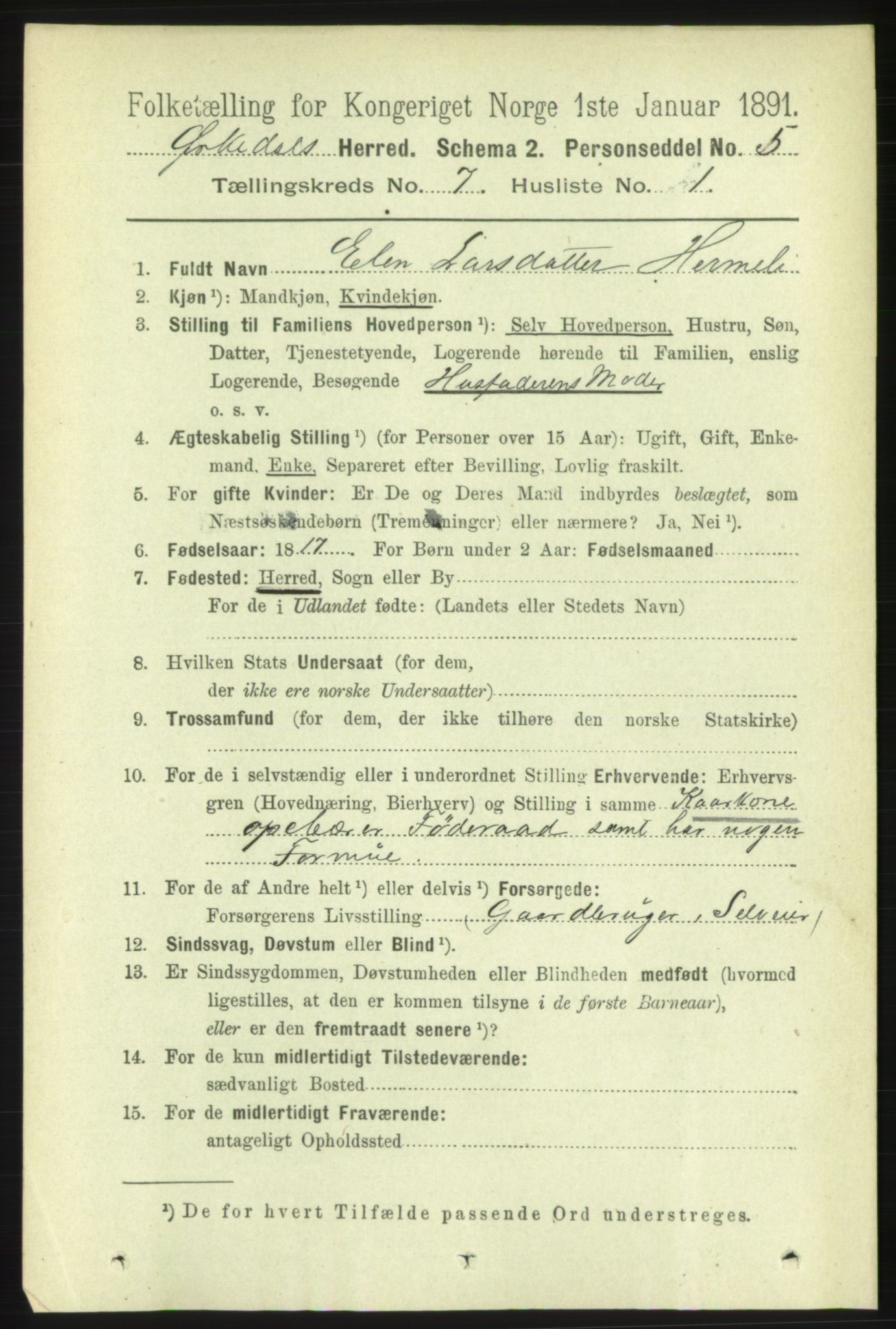 RA, 1891 census for 1638 Orkdal, 1891, p. 3439