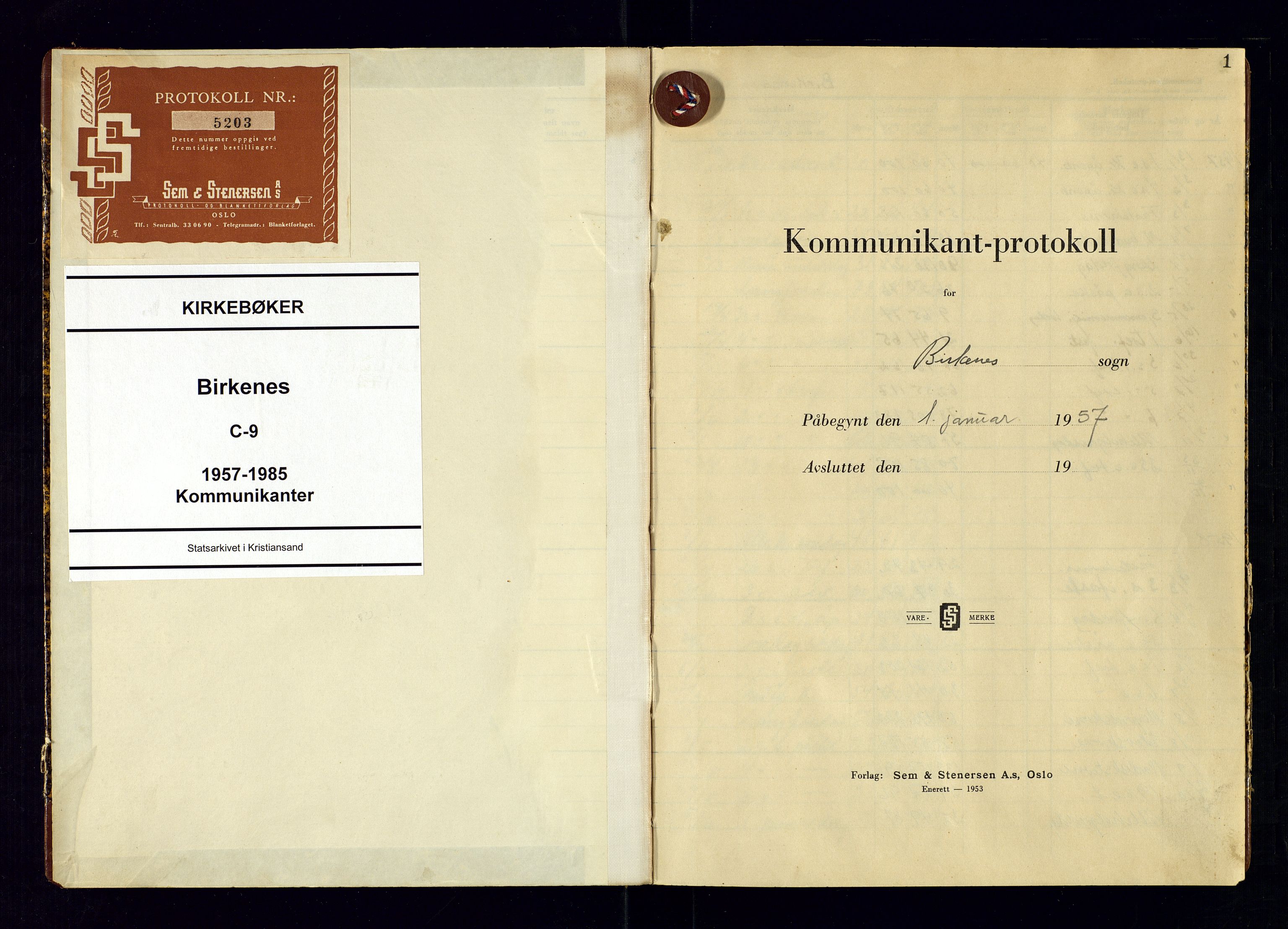 Birkenes sokneprestkontor, AV/SAK-1111-0004/F/Fc/L0009: Communicants register no. C-9, 1957-1985, p. 1