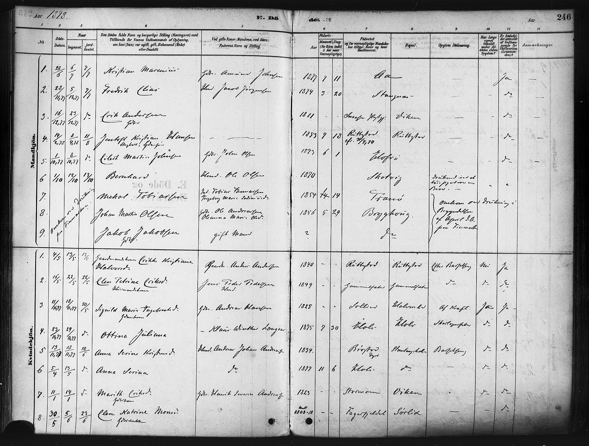 Tranøy sokneprestkontor, AV/SATØ-S-1313/I/Ia/Iaa/L0009kirke: Parish register (official) no. 9, 1878-1904, p. 246