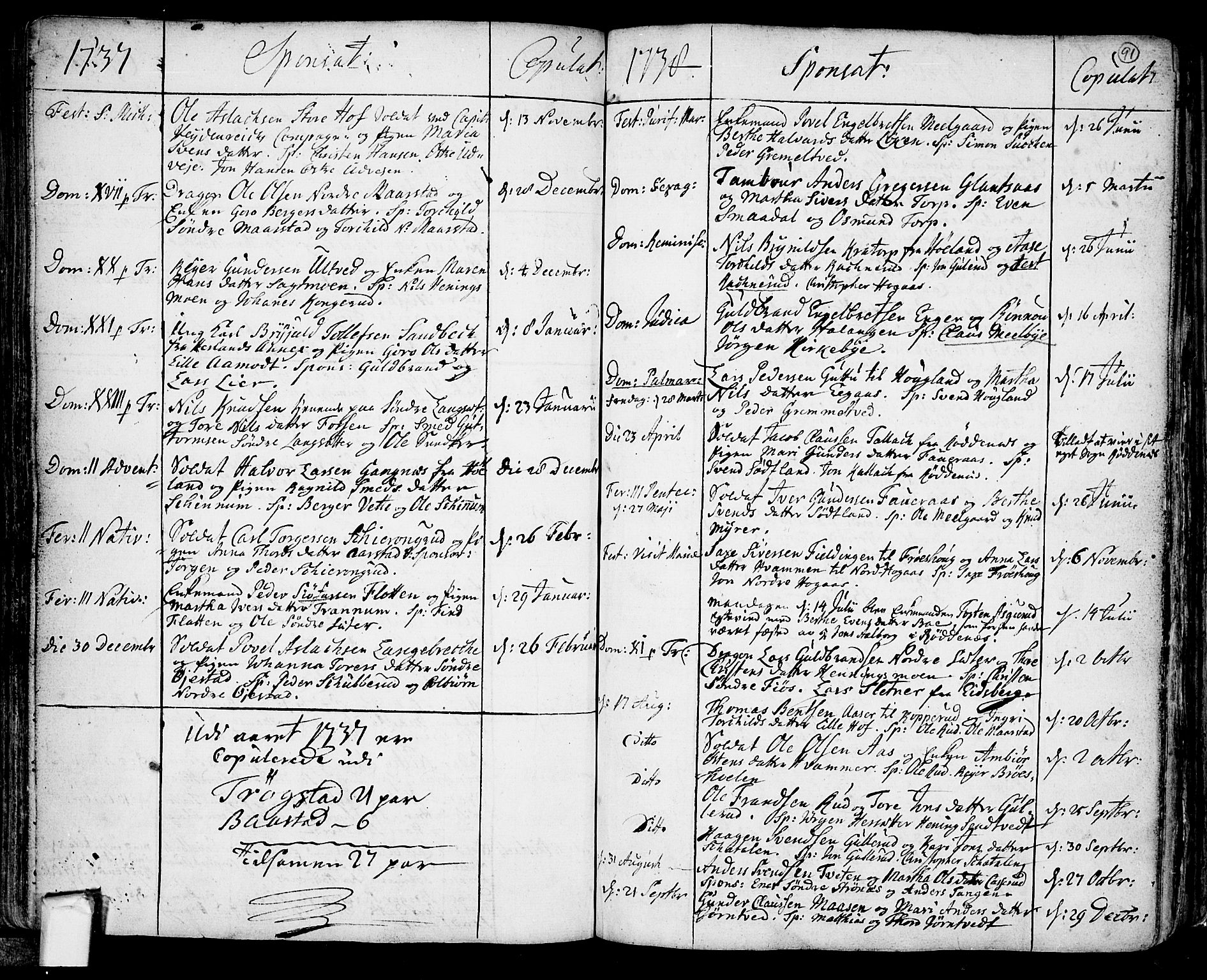 Trøgstad prestekontor Kirkebøker, SAO/A-10925/F/Fa/L0003: Parish register (official) no. I 3, 1721-1749, p. 91