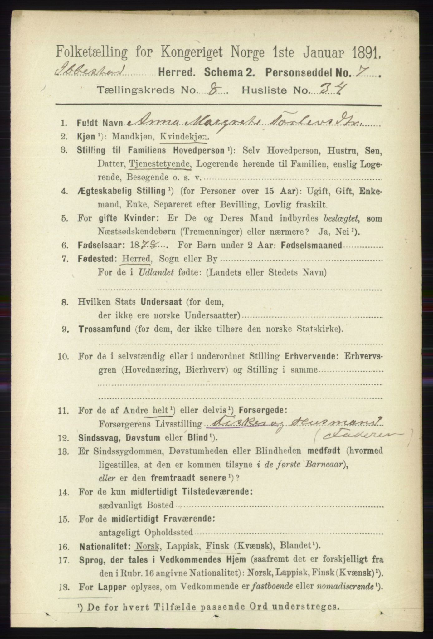 RA, 1891 census for 1917 Ibestad, 1891, p. 5429