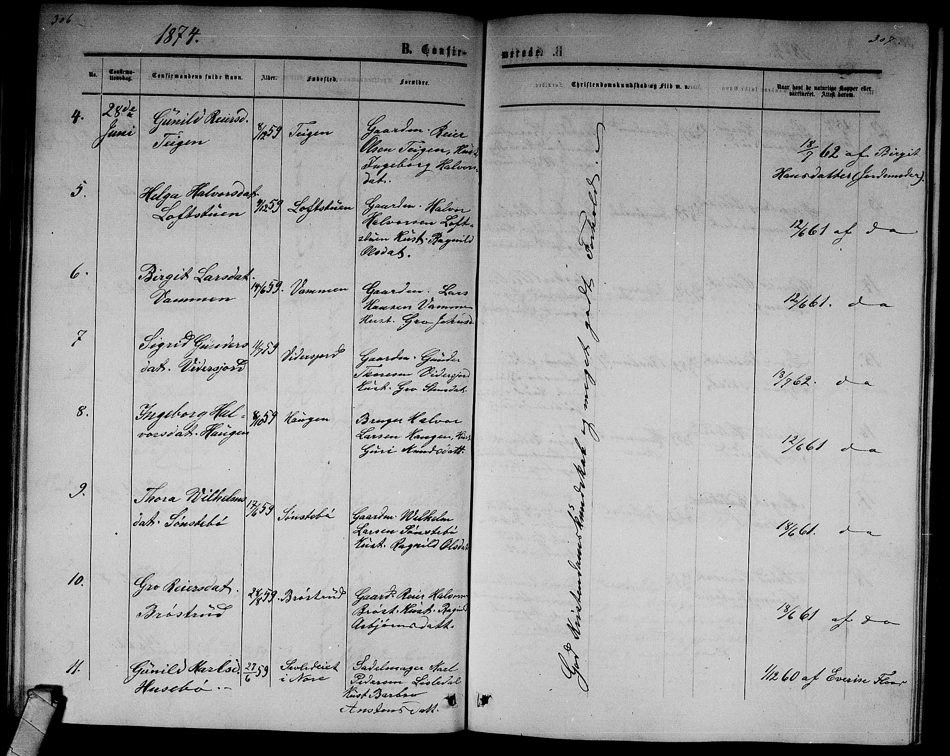 Nore kirkebøker, SAKO/A-238/G/Gb/L0001: Parish register (copy) no. II 1, 1862-1877, p. 306-307