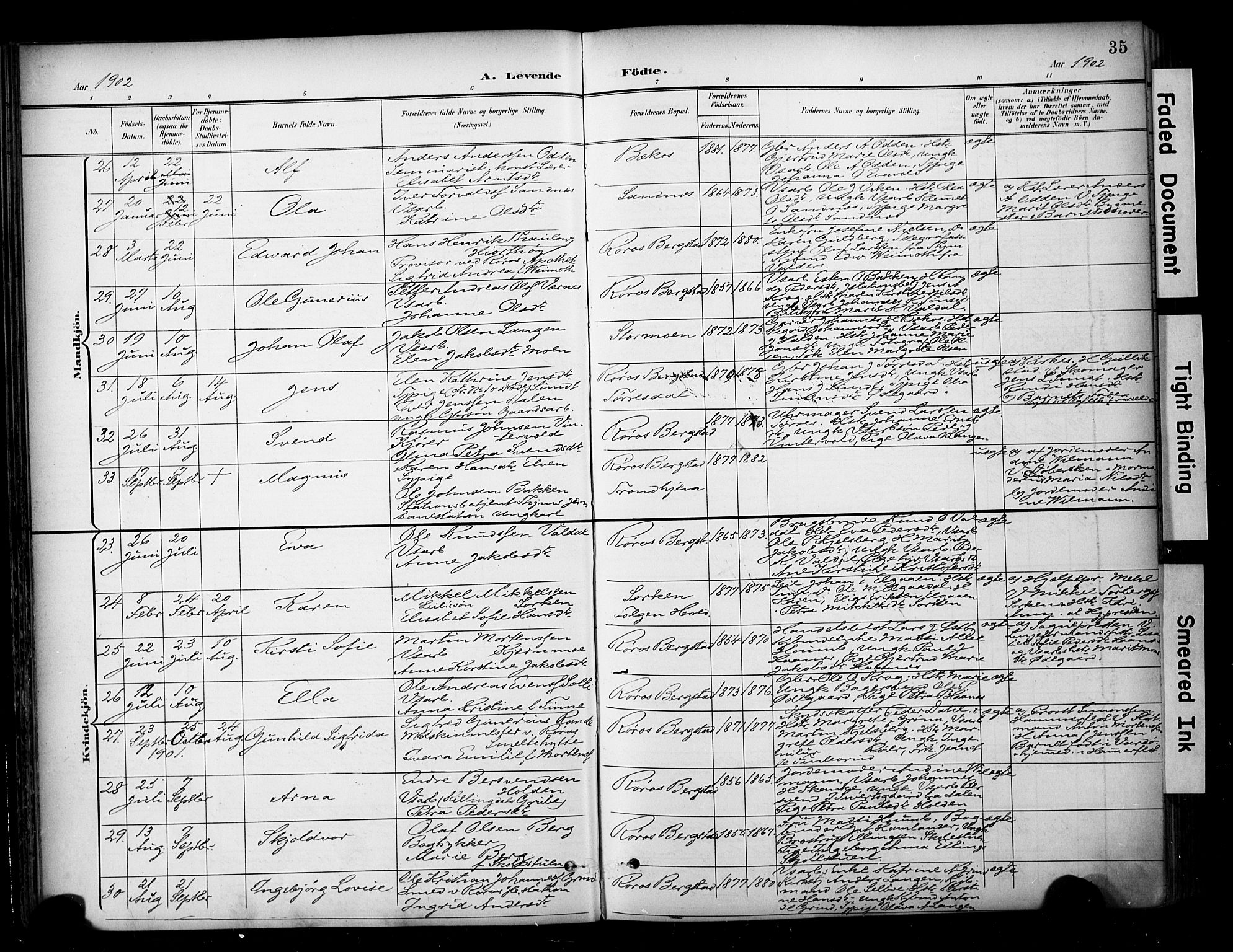 Ministerialprotokoller, klokkerbøker og fødselsregistre - Sør-Trøndelag, AV/SAT-A-1456/681/L0936: Parish register (official) no. 681A14, 1899-1908, p. 35