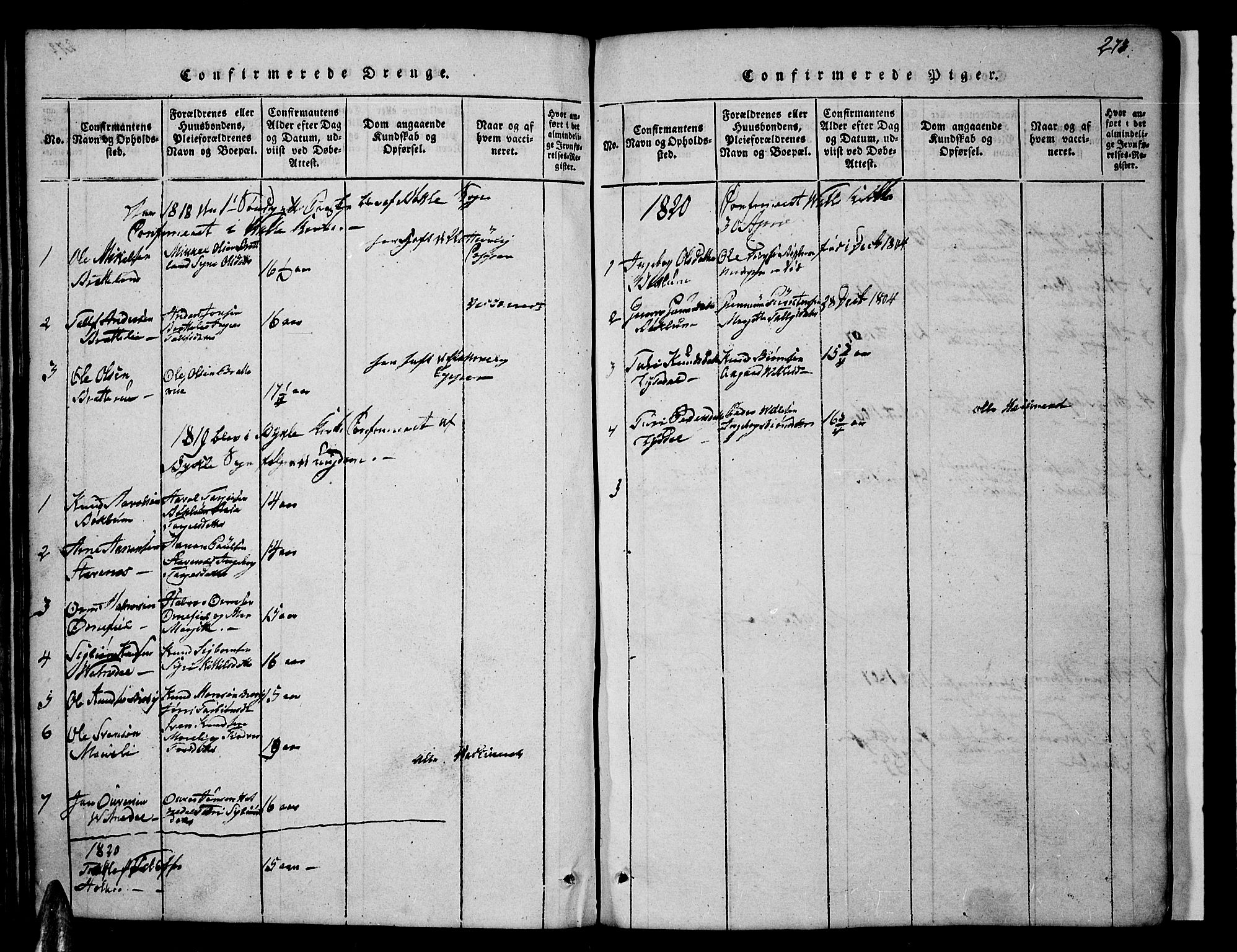 Valle sokneprestkontor, SAK/1111-0044/F/Fb/Fbc/L0001: Parish register (copy) no. B 1 /3, 1816-1829, p. 273