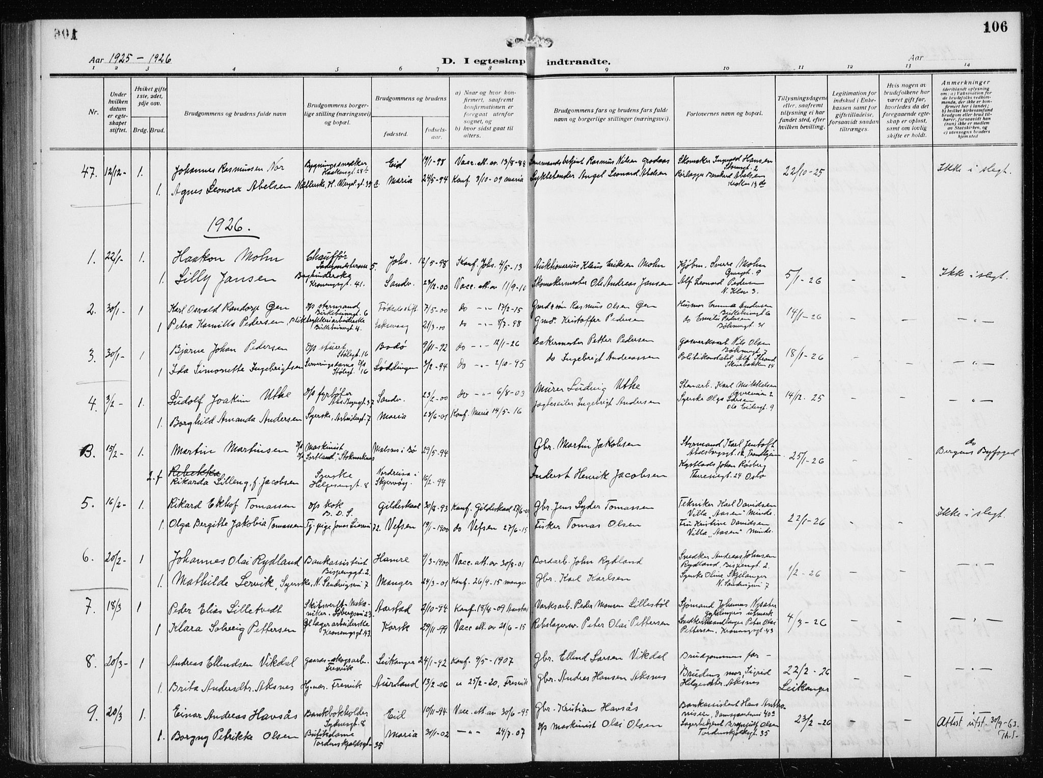 Mariakirken Sokneprestembete, SAB/A-76901/H/Haa/L0015: Parish register (official) no. C 3, 1913-1927, p. 106